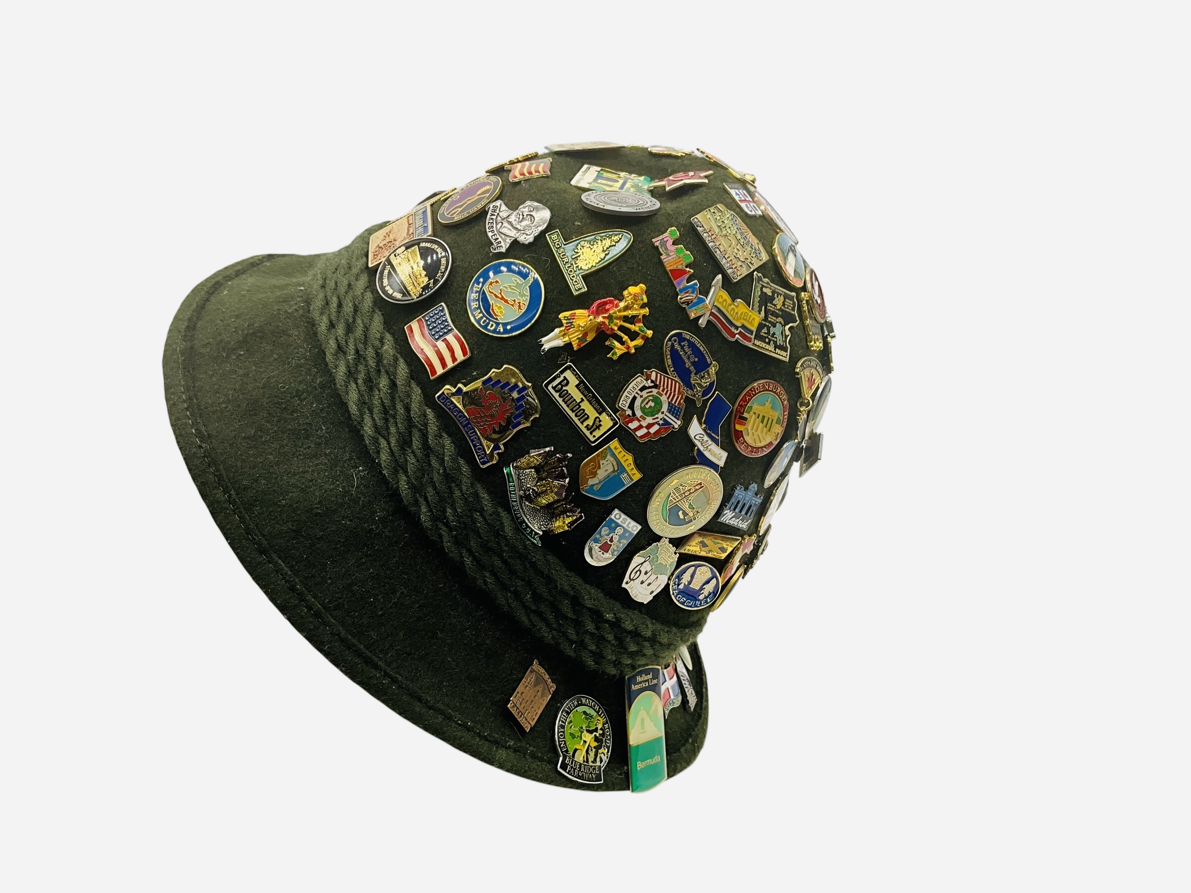 World Traveler Hat With 100+ Lapel Pins Advertising