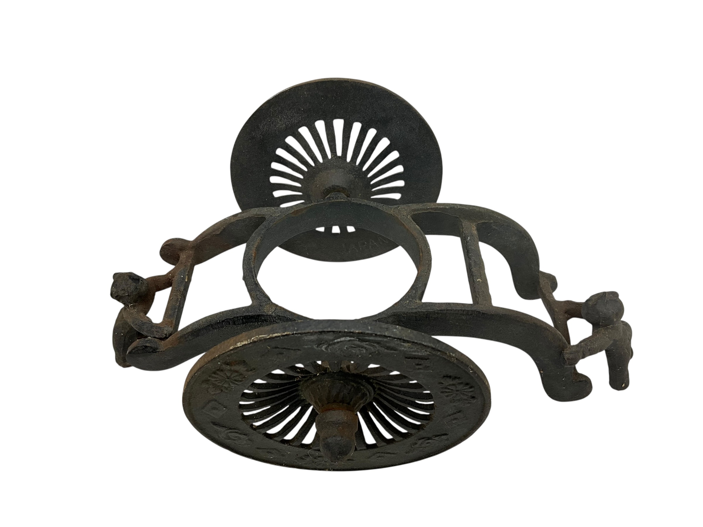 Japanese Cast Iron Reticulated Garden Vase Carriage Planter Candle Holder