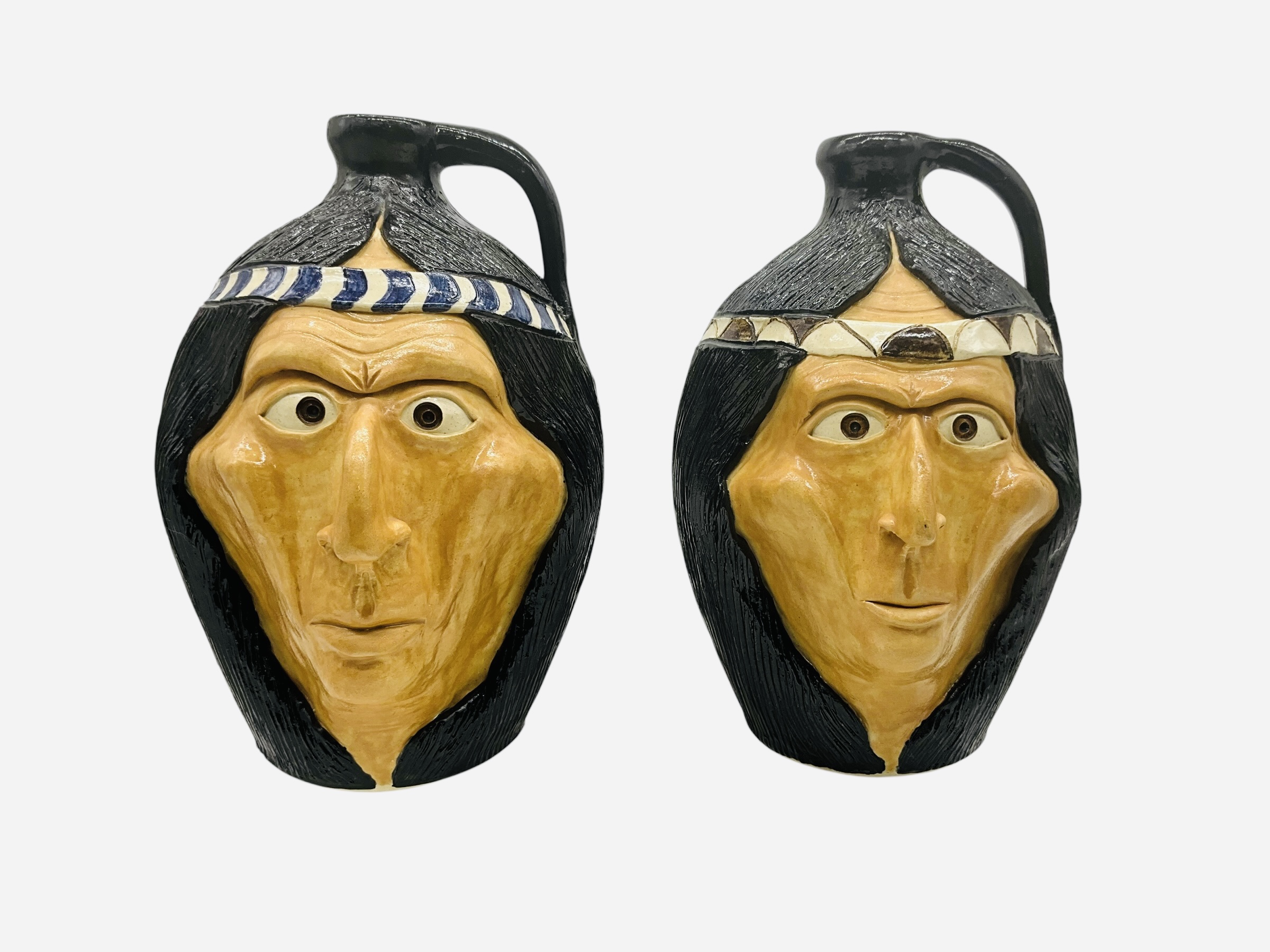 Two Michael & Melvin Crocker Indian Face Jugs