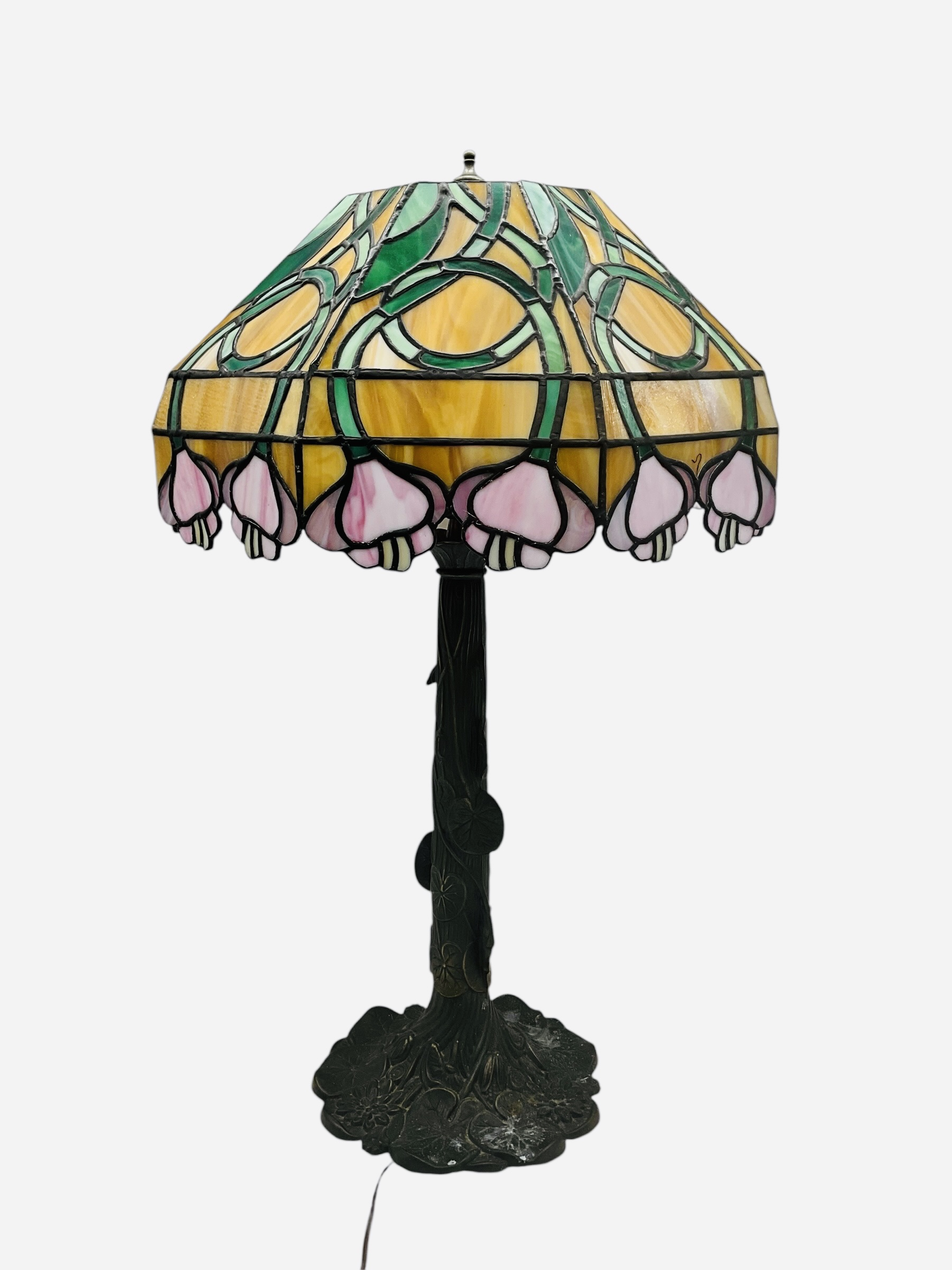 Vintage Stained Glass Shade Table Lamp Tiffany Style Base