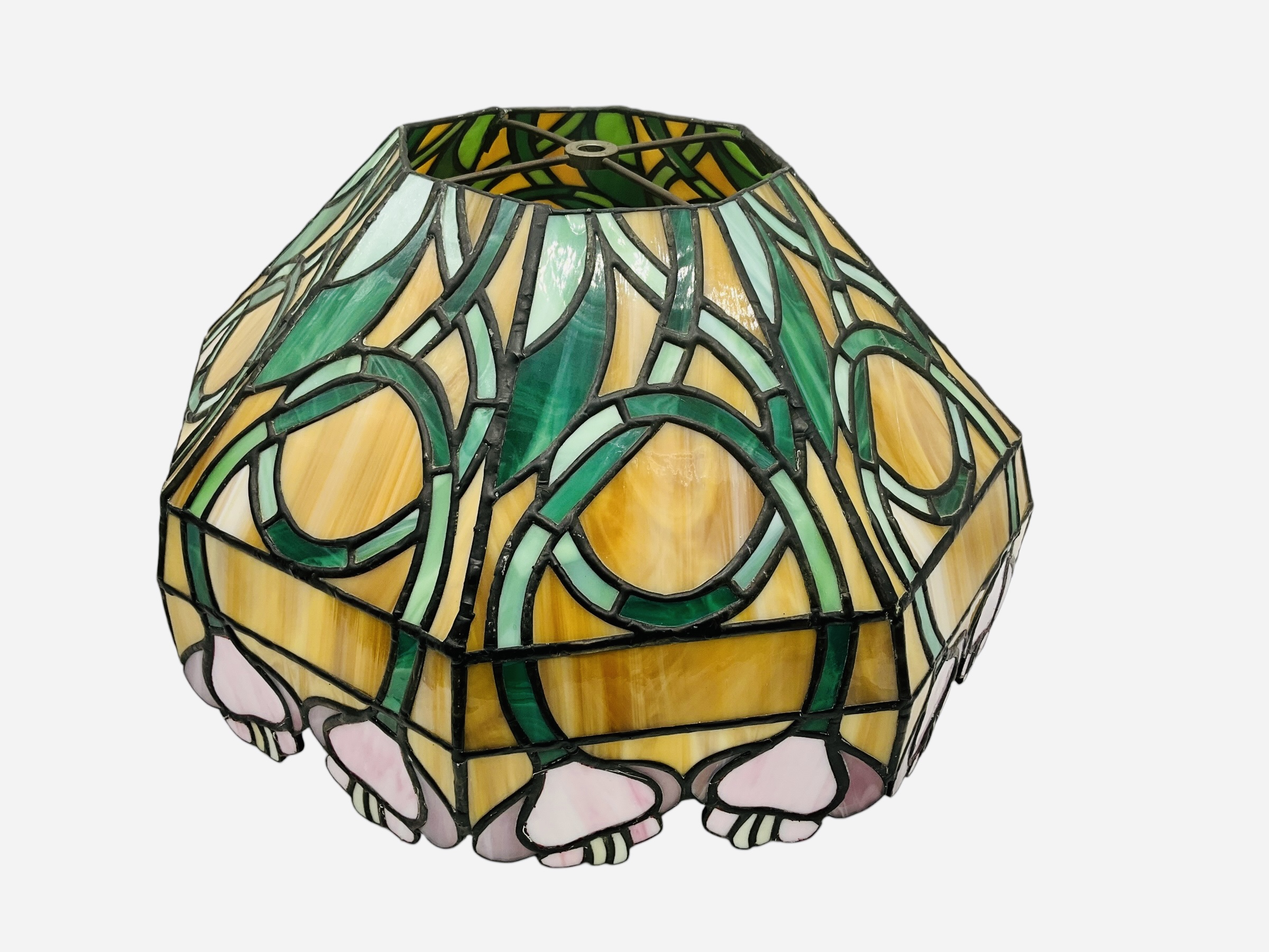 Vintage Stained Glass Shade Table Lamp Tiffany Style Base