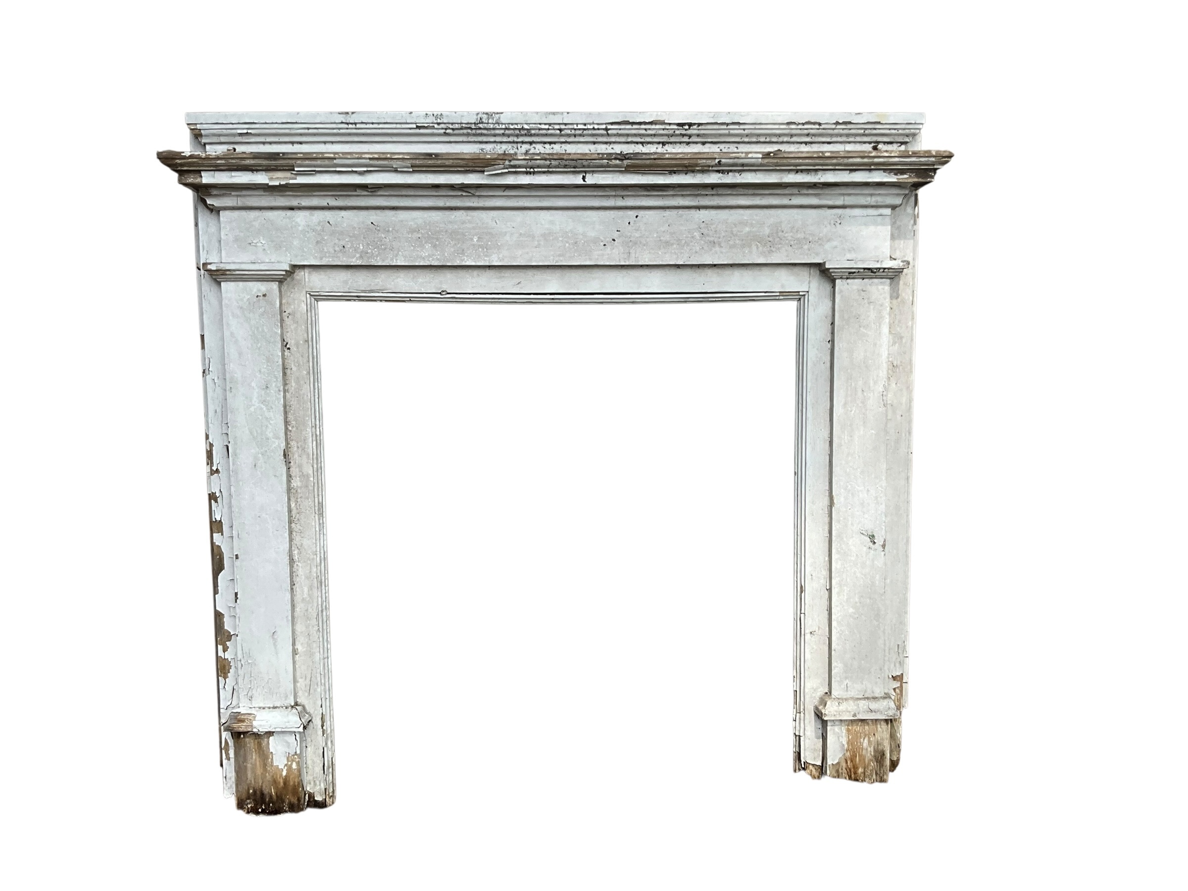 Antique Large Farmhouse Chippy Paint Fireplace Mantle