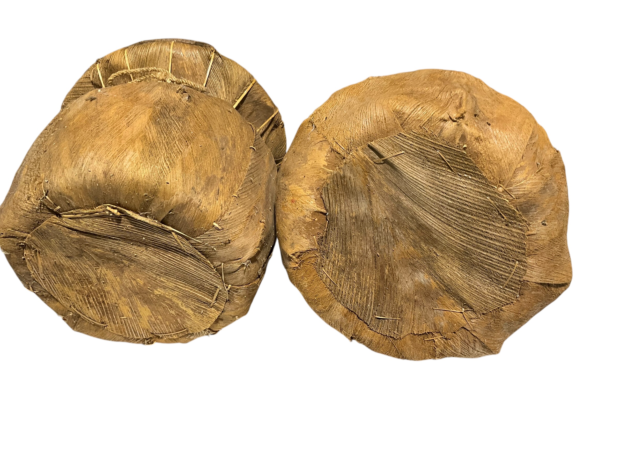 Pair Vintage Basket Primitive Handcrafted Wrapped w/ Banana Leaves Twig