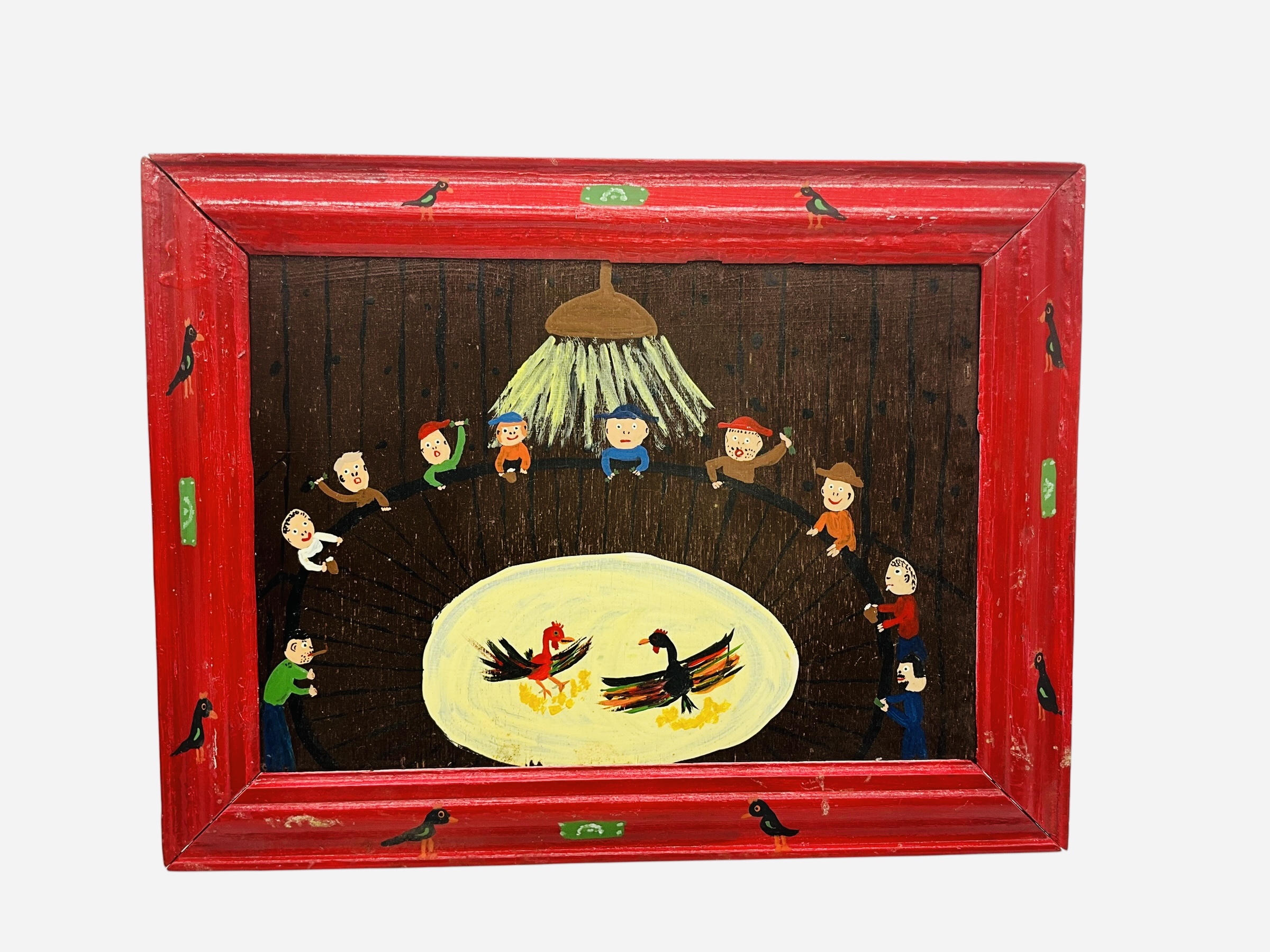Patience Hamilton Folk Art Painting THE COCK FIGHT