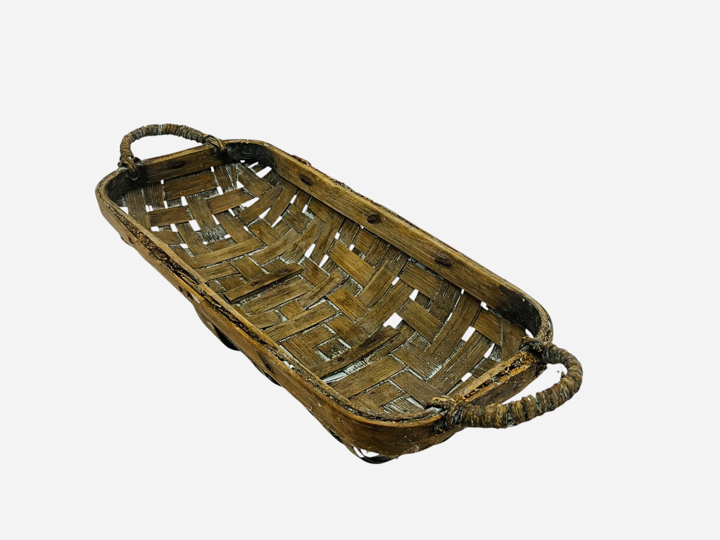 Primitive Small Table Top Split Oak Basket