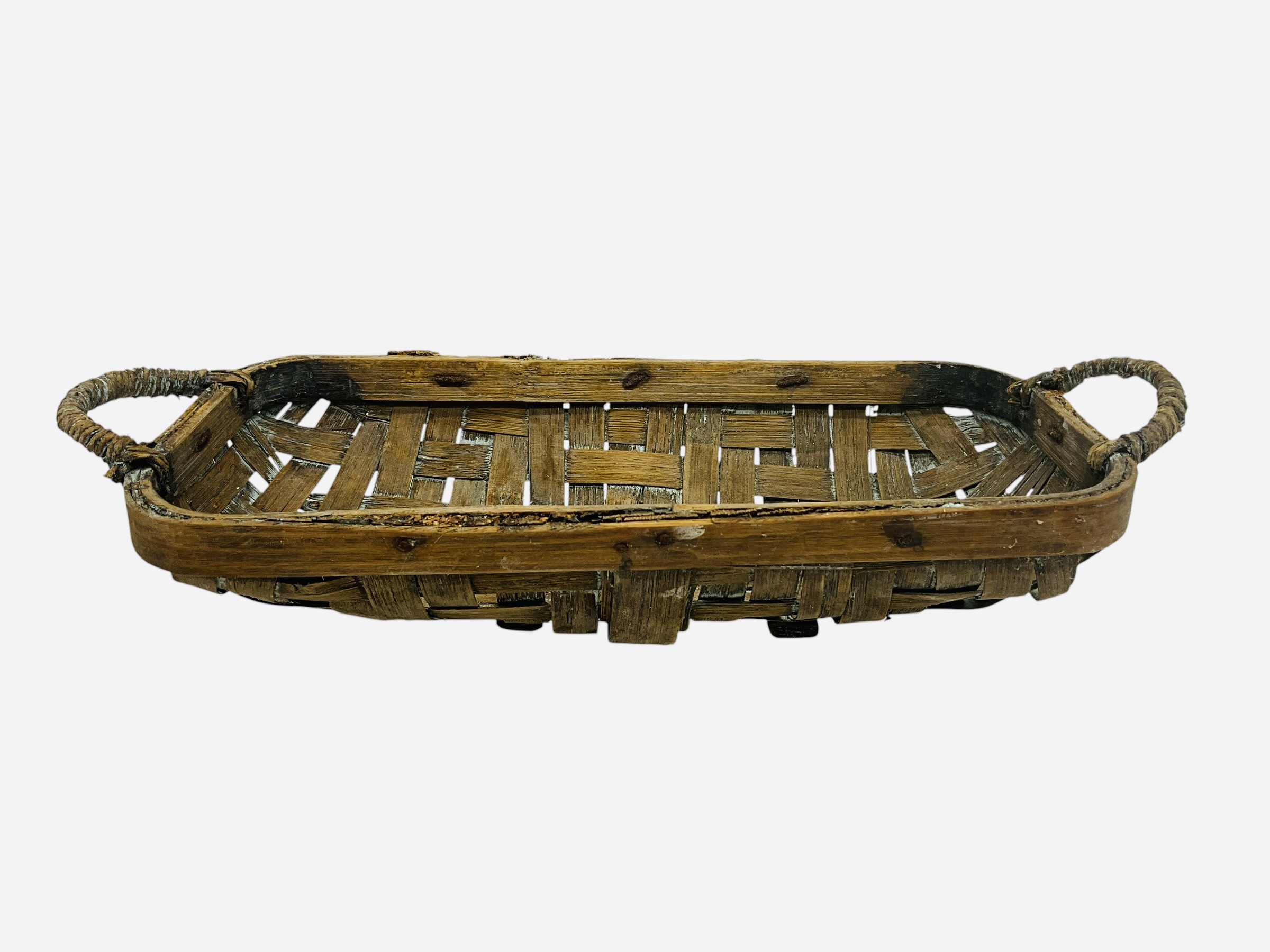 Primitive Small Table Top Split Oak Basket