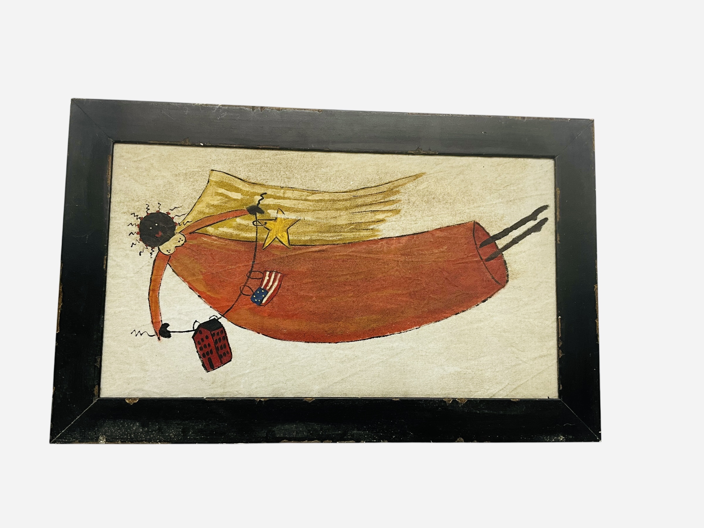 Framed Folk Art On Cloth Artwork USA ANGEL