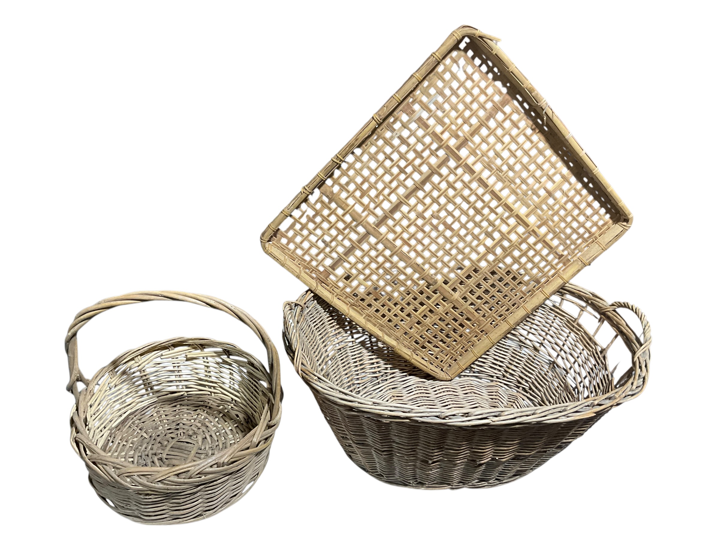 Lot Of 3 Wicker Basket & Tray Items