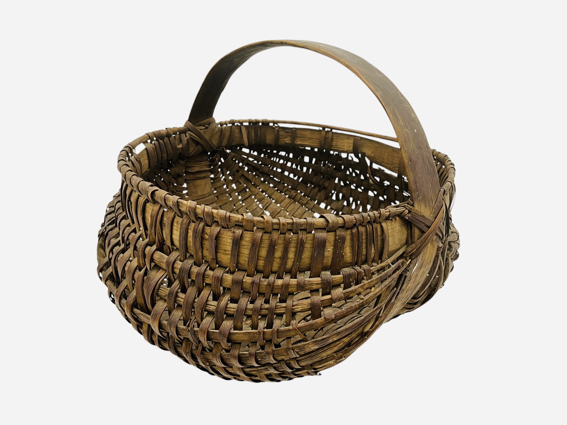Antique 1800's Split Oak Woven Buttocks Gathering Basket