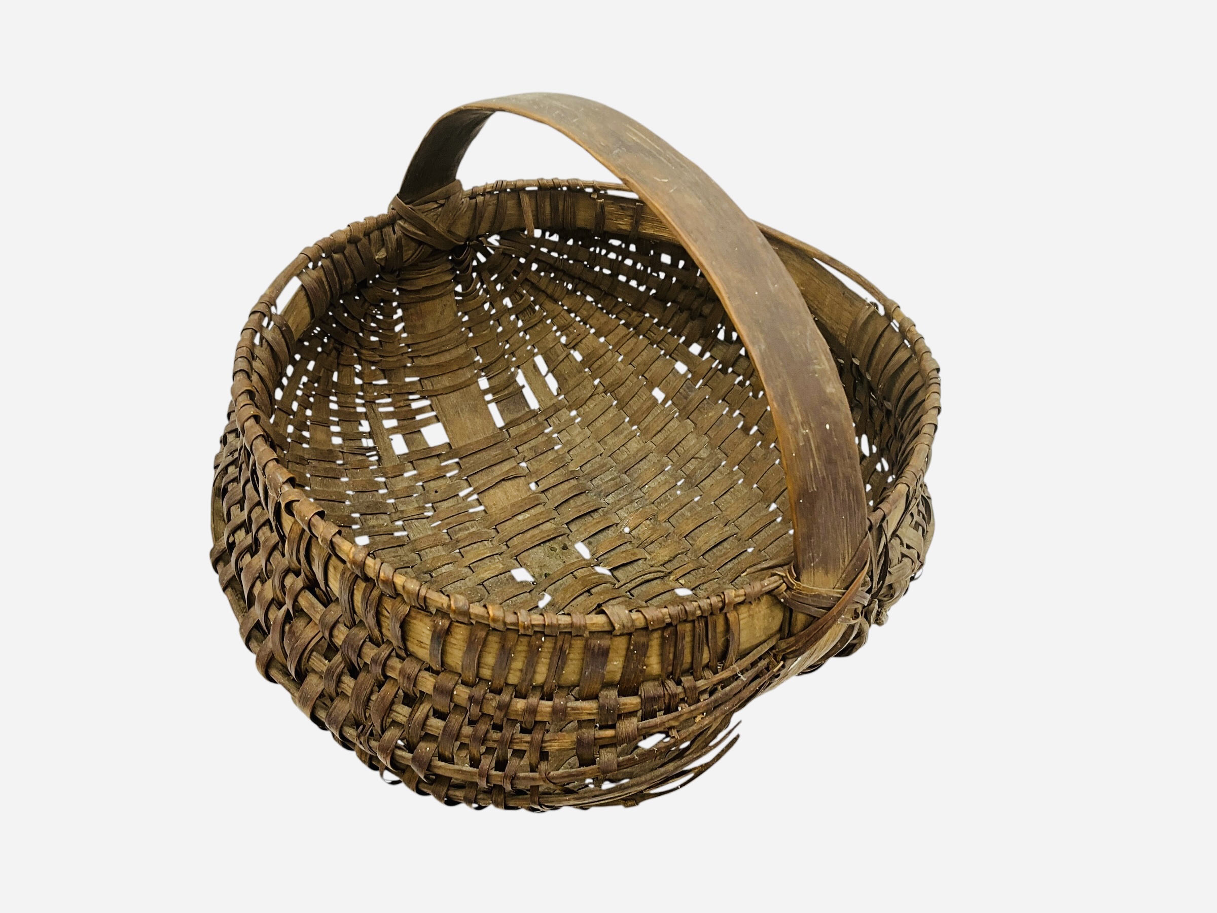 Antique 1800's Split Oak Woven Buttocks Gathering Basket