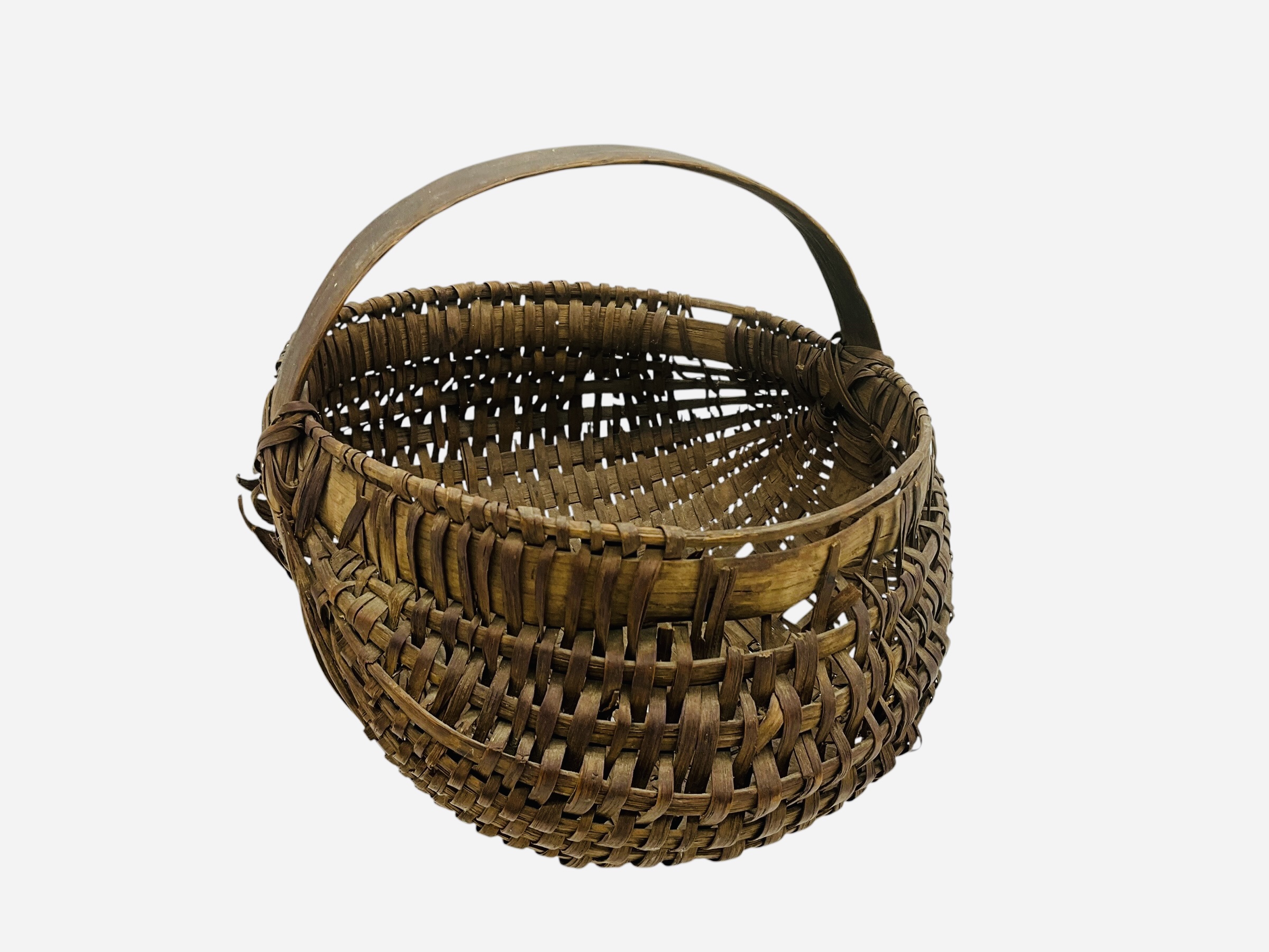 Antique 1800's Split Oak Woven Buttocks Gathering Basket