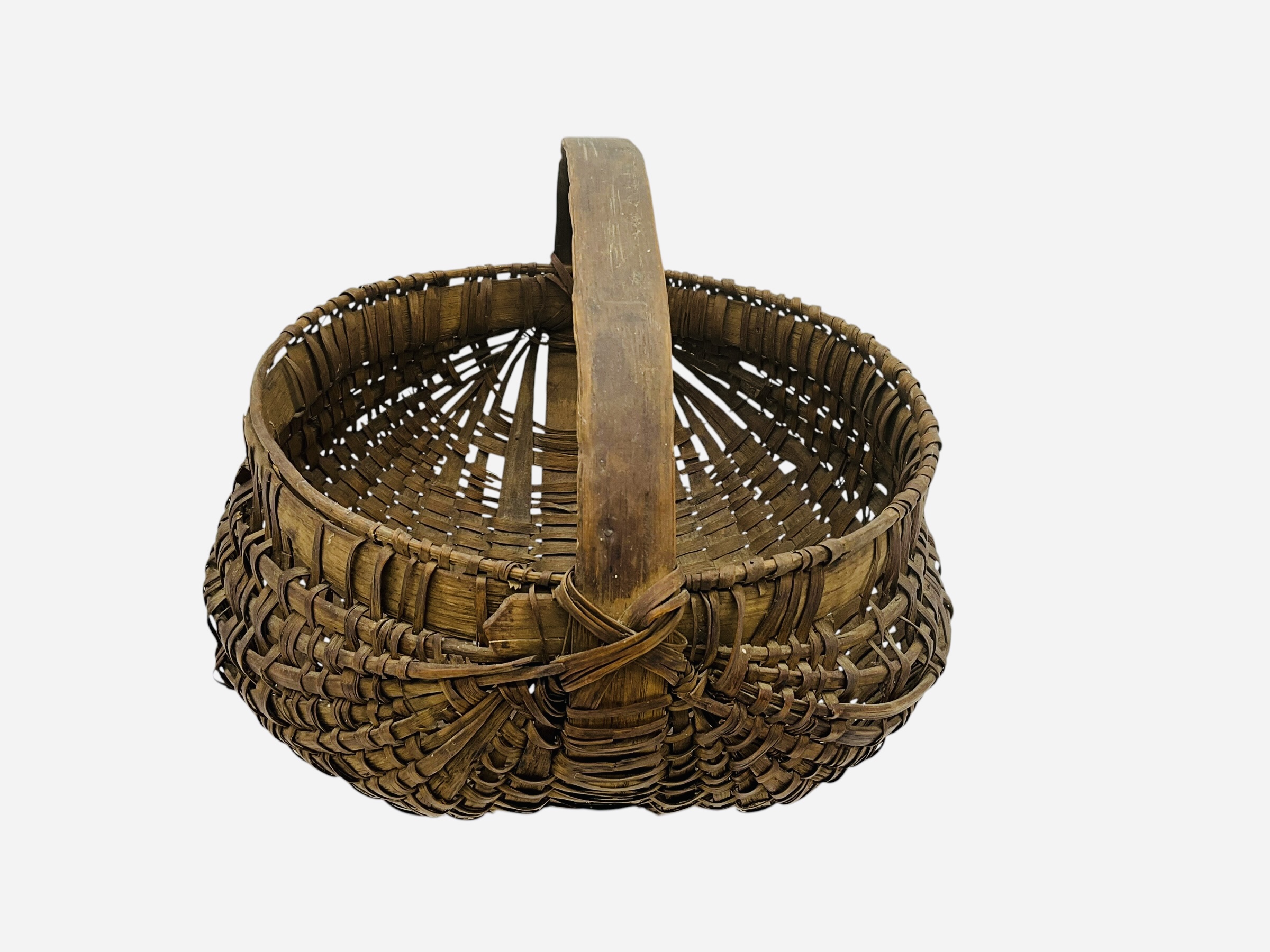 Antique 1800's Split Oak Woven Buttocks Gathering Basket