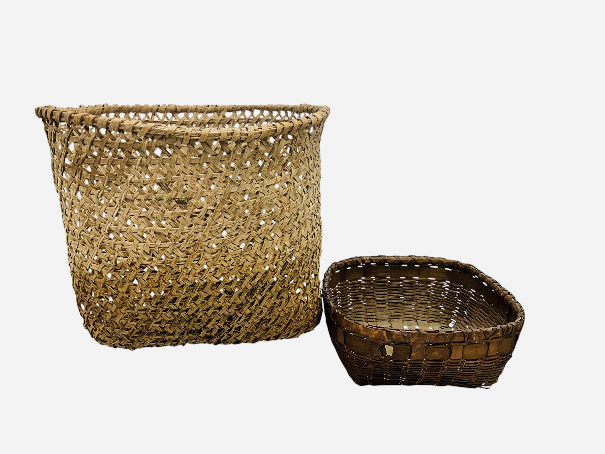 Pair Vintage Split Oak Gathering Baskets