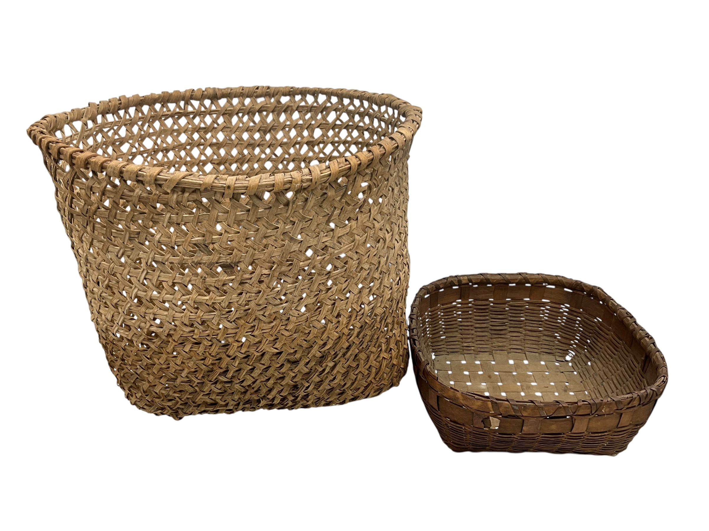 Pair Vintage Split Oak Gathering Baskets