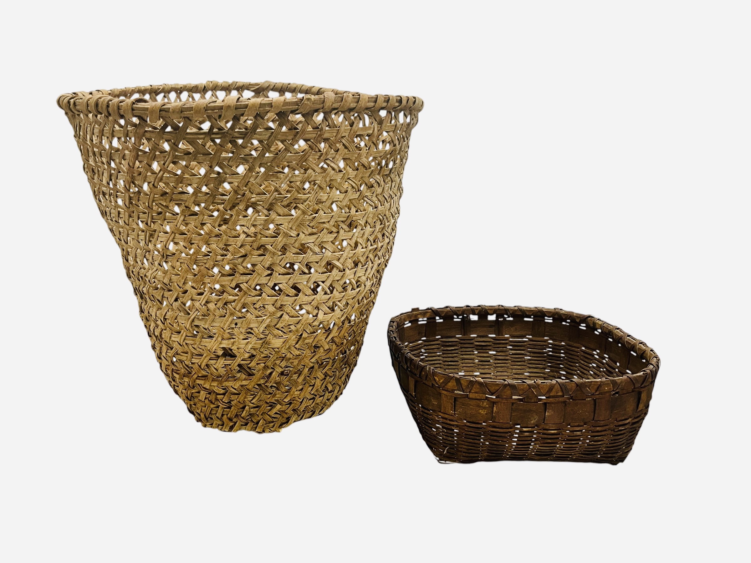 Pair Vintage Split Oak Gathering Baskets