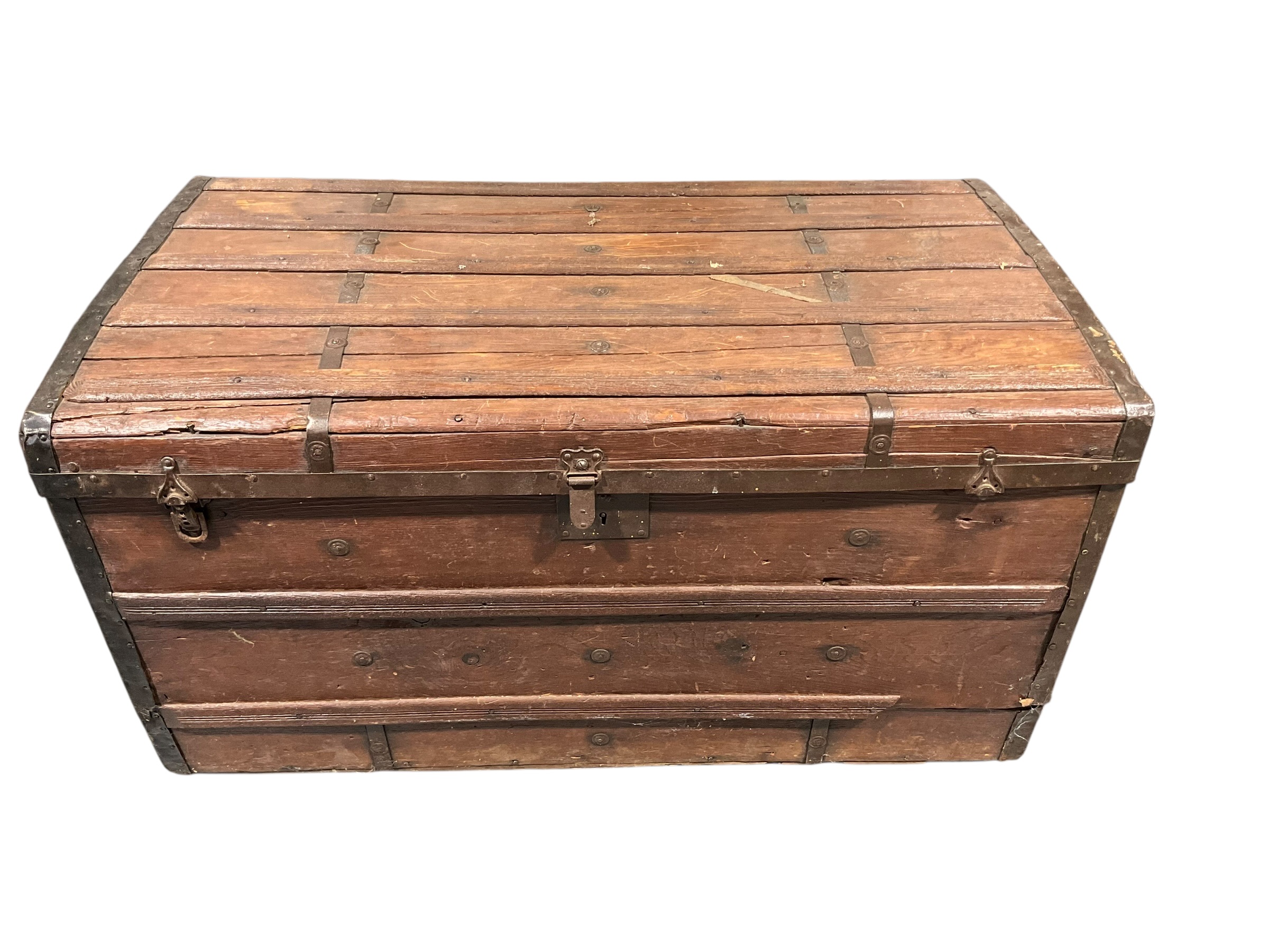 Antique Wood Flat Top Steamer Trunk