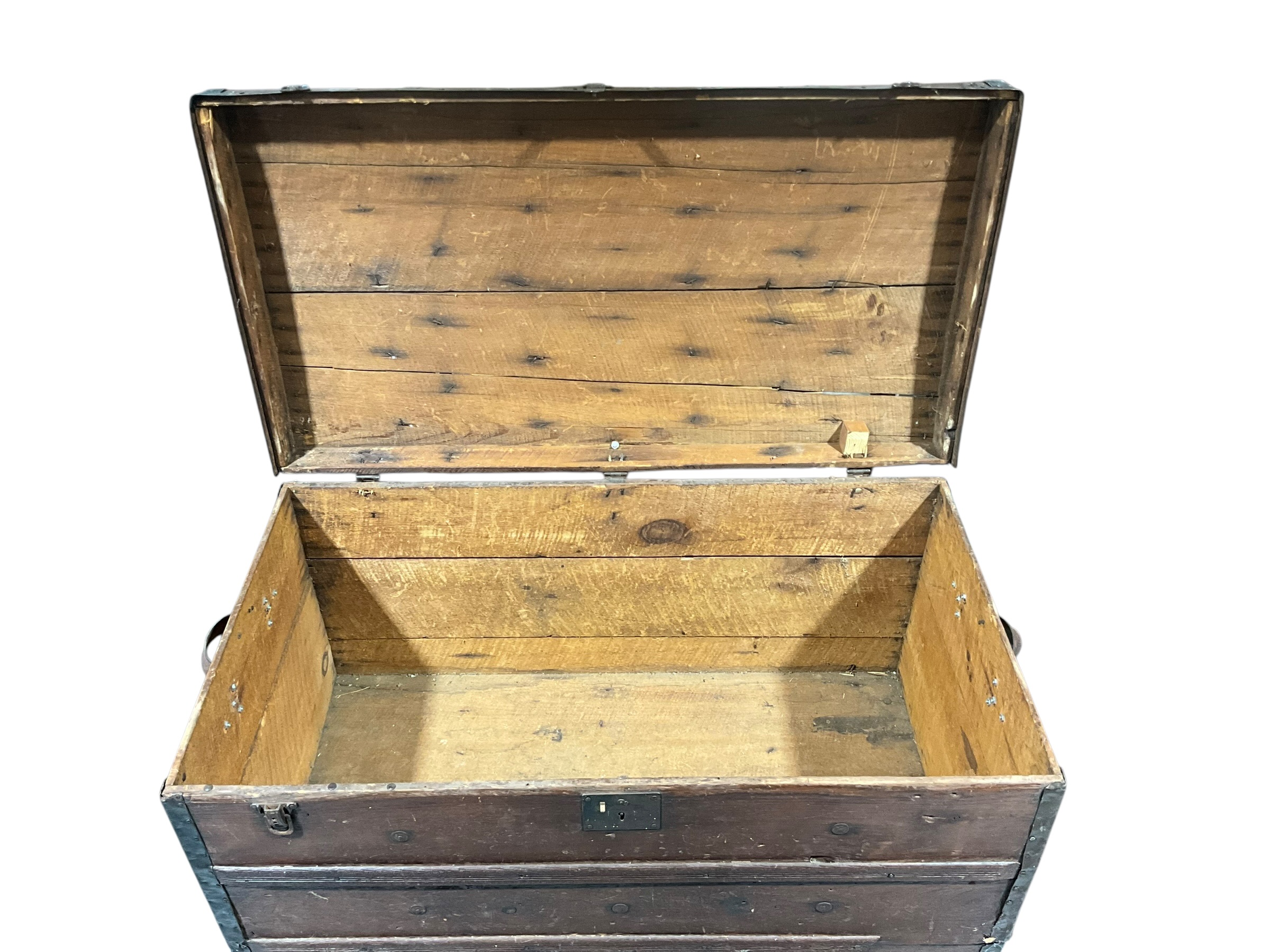 Antique Wood Flat Top Steamer Trunk