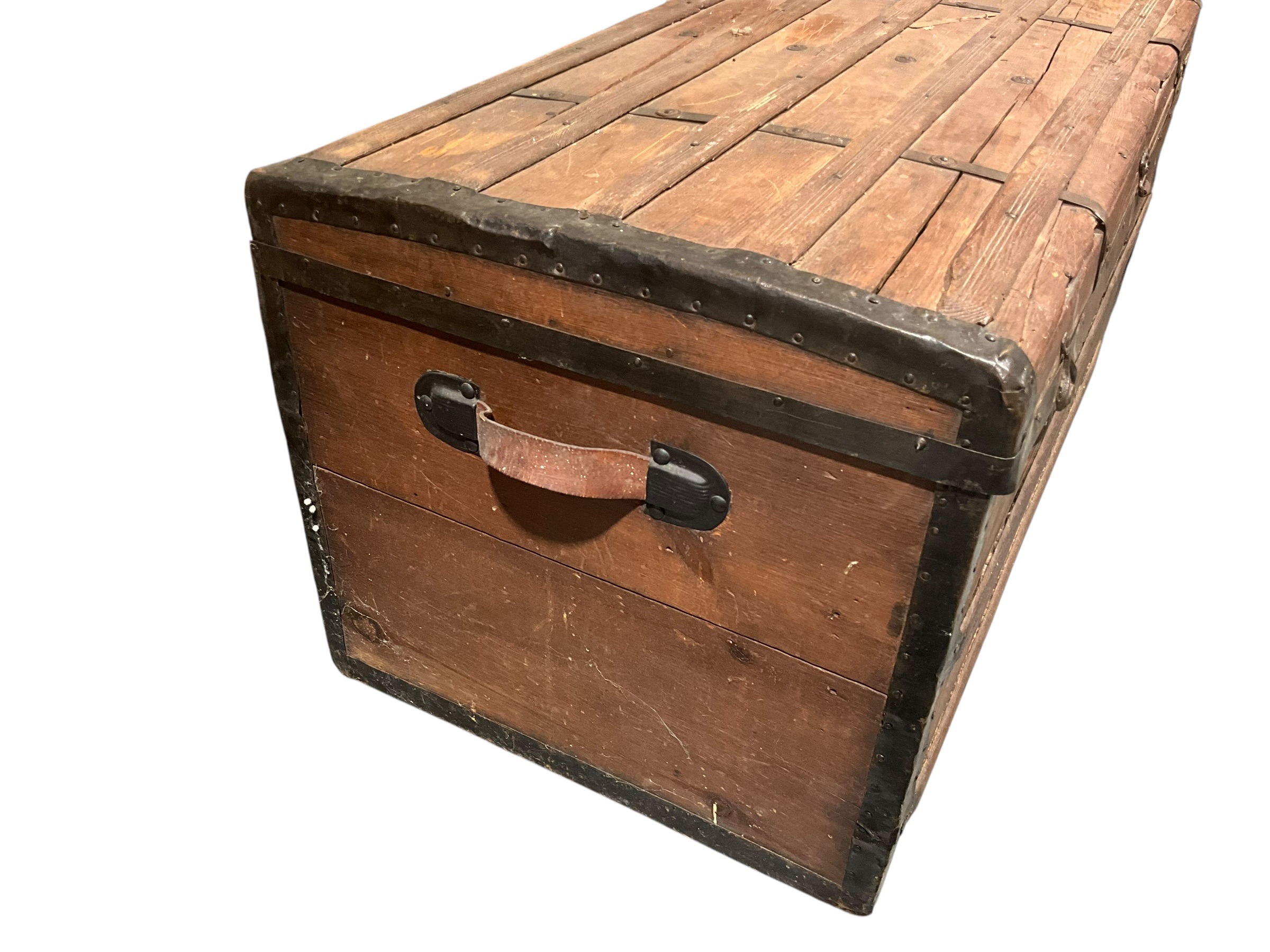 Antique Wood Flat Top Steamer Trunk