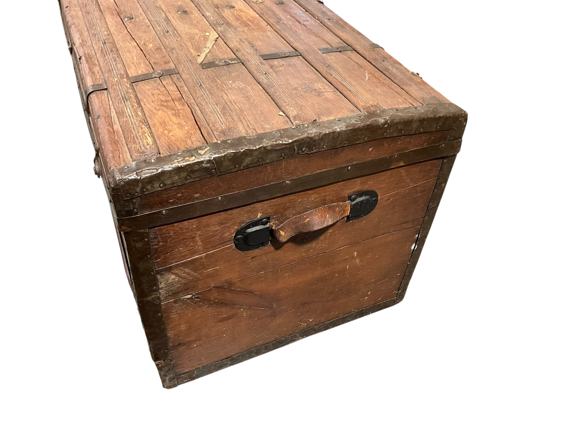 Antique Wood Flat Top Steamer Trunk