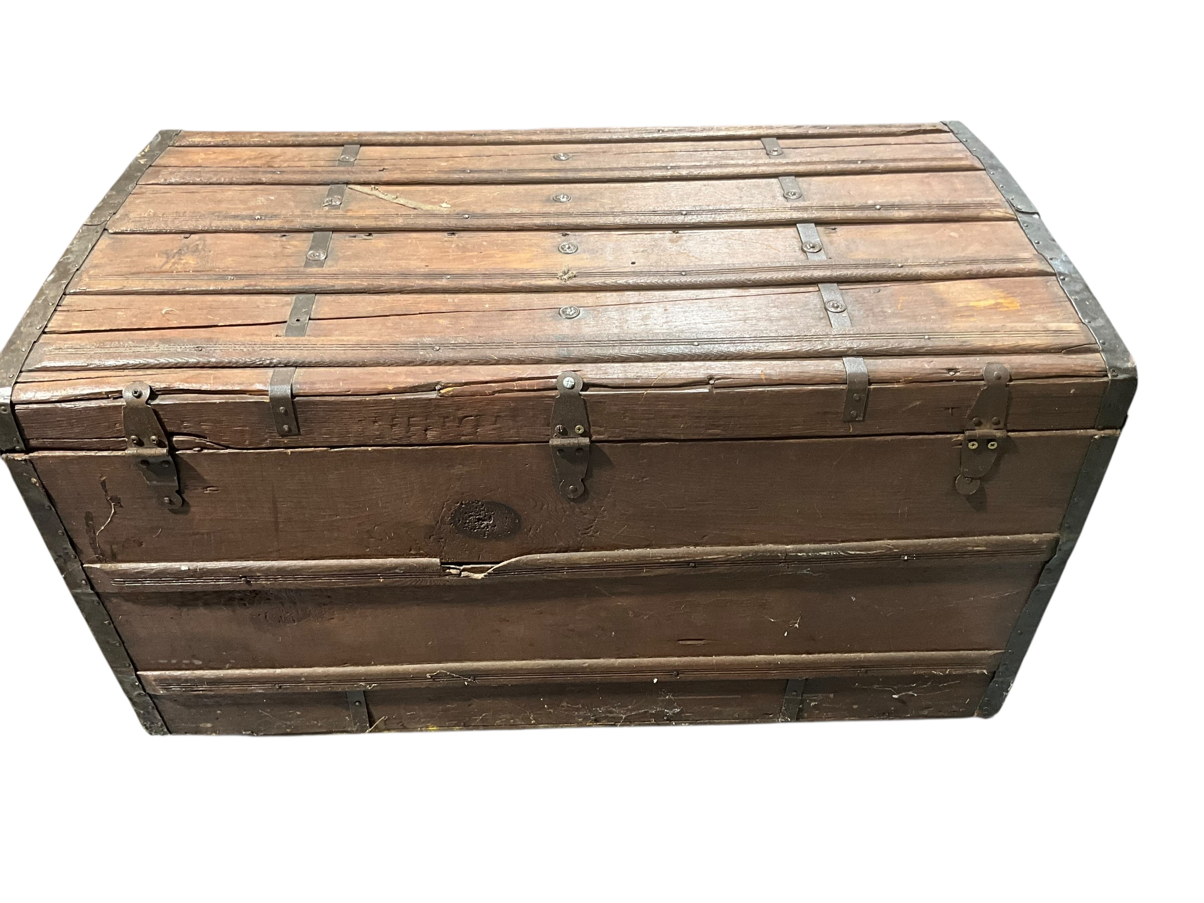 Antique Wood Flat Top Steamer Trunk