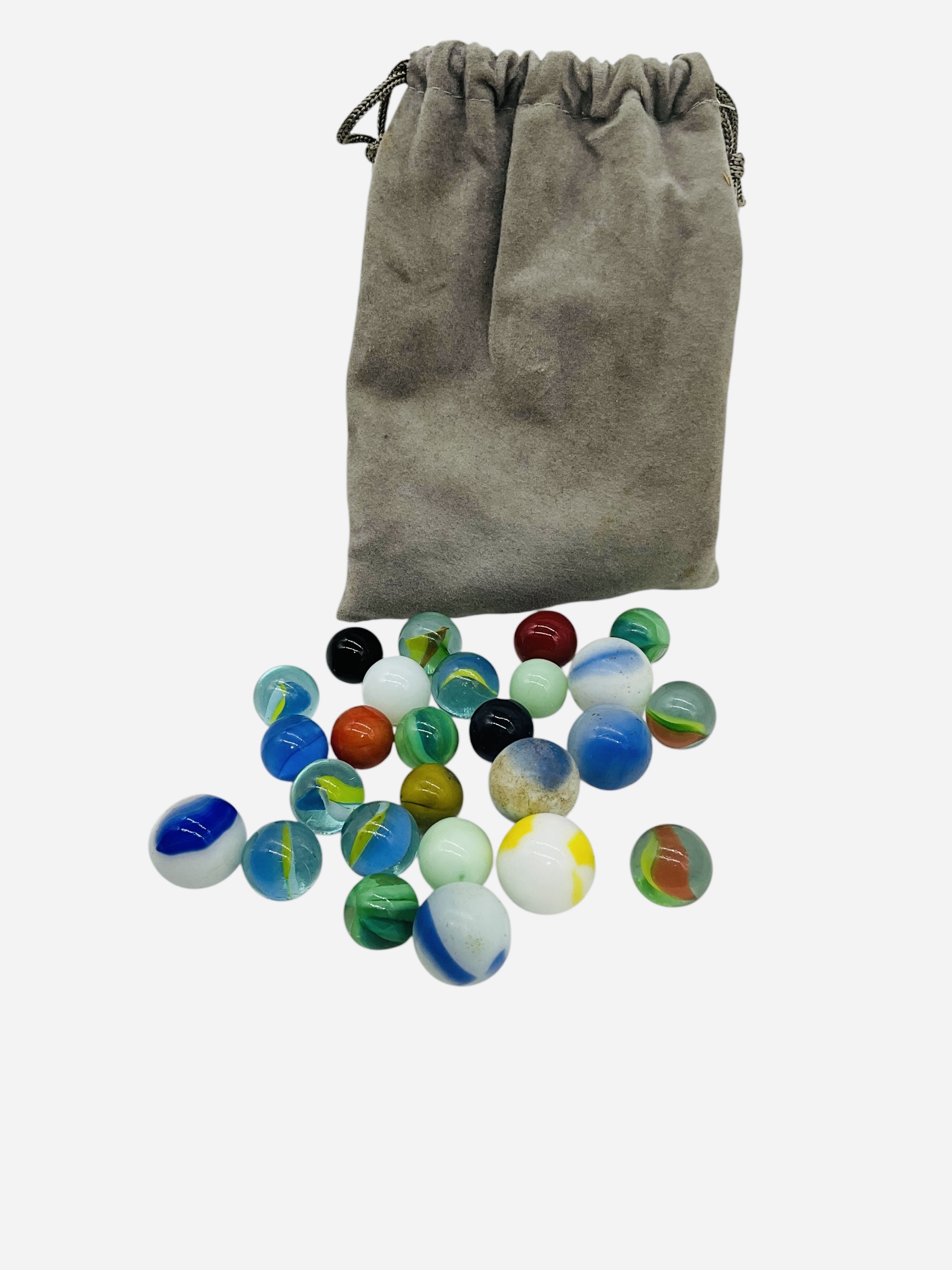 Cloth Pouch Of Marbles / Attic Find