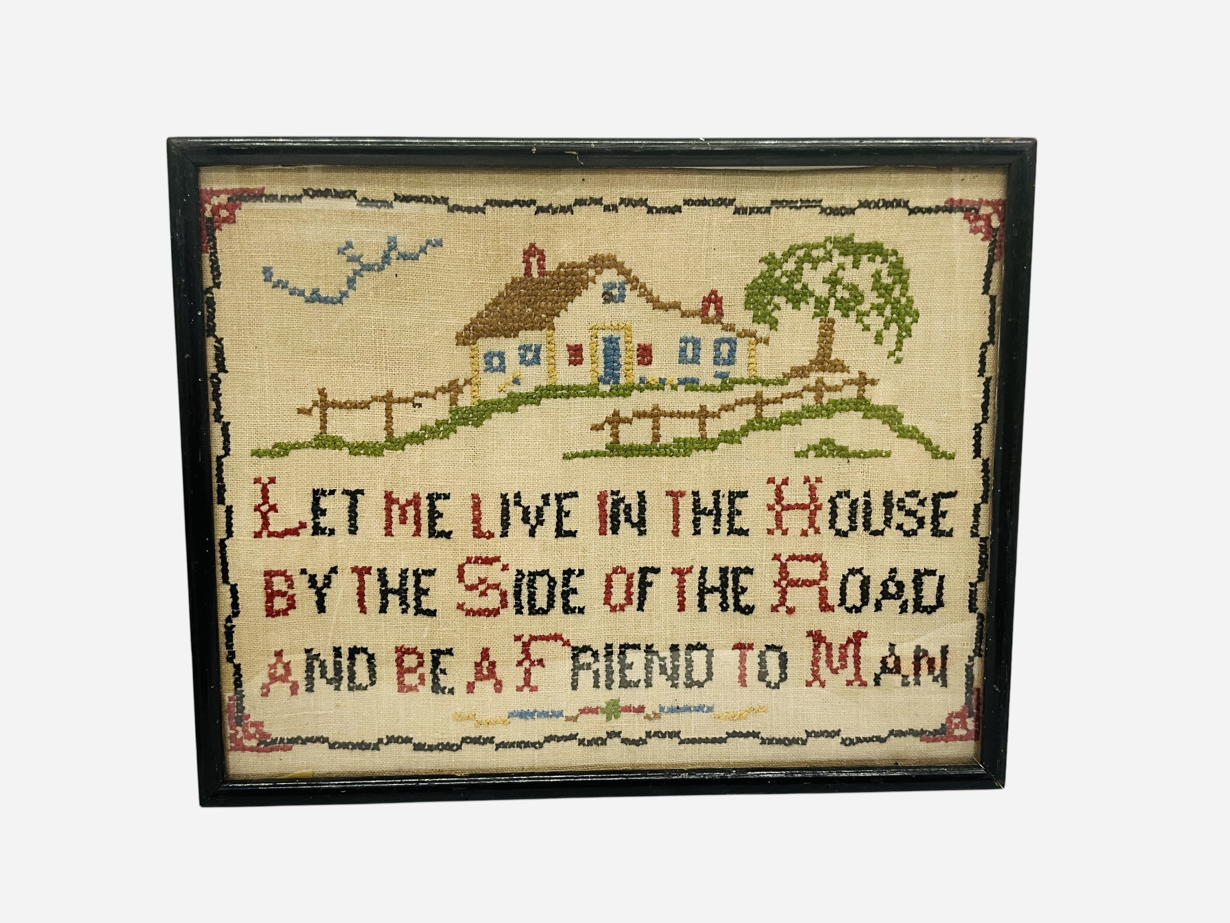 Vintage Hand Made Folk Art Sampler