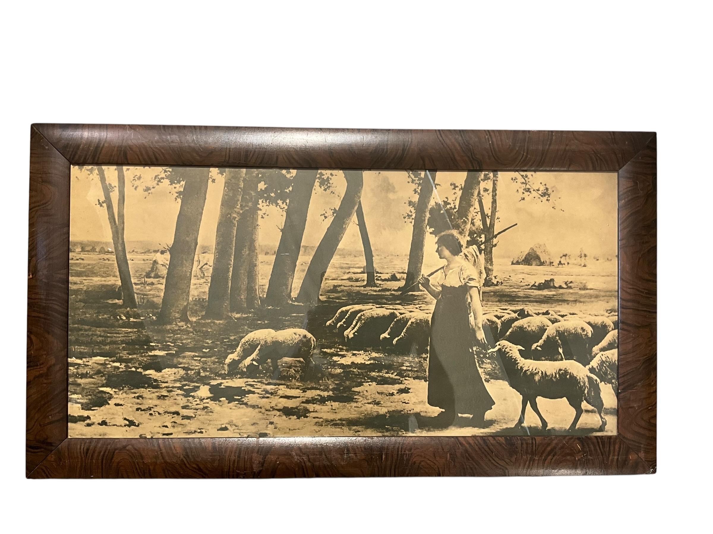 Vintage “The Shepherdess” Framed Flock Of Sheep Print