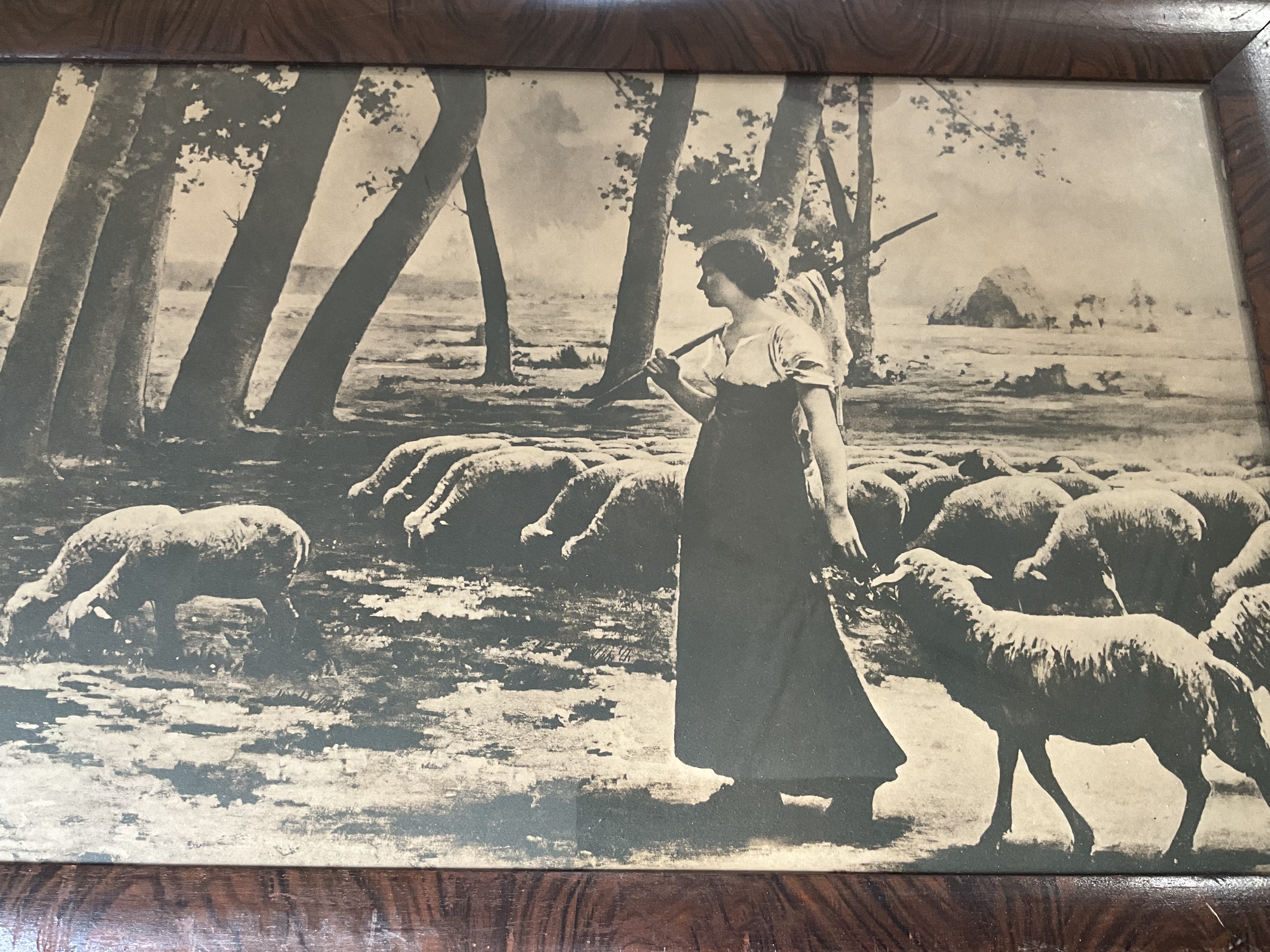 Vintage “The Shepherdess” Framed Flock Of Sheep Print