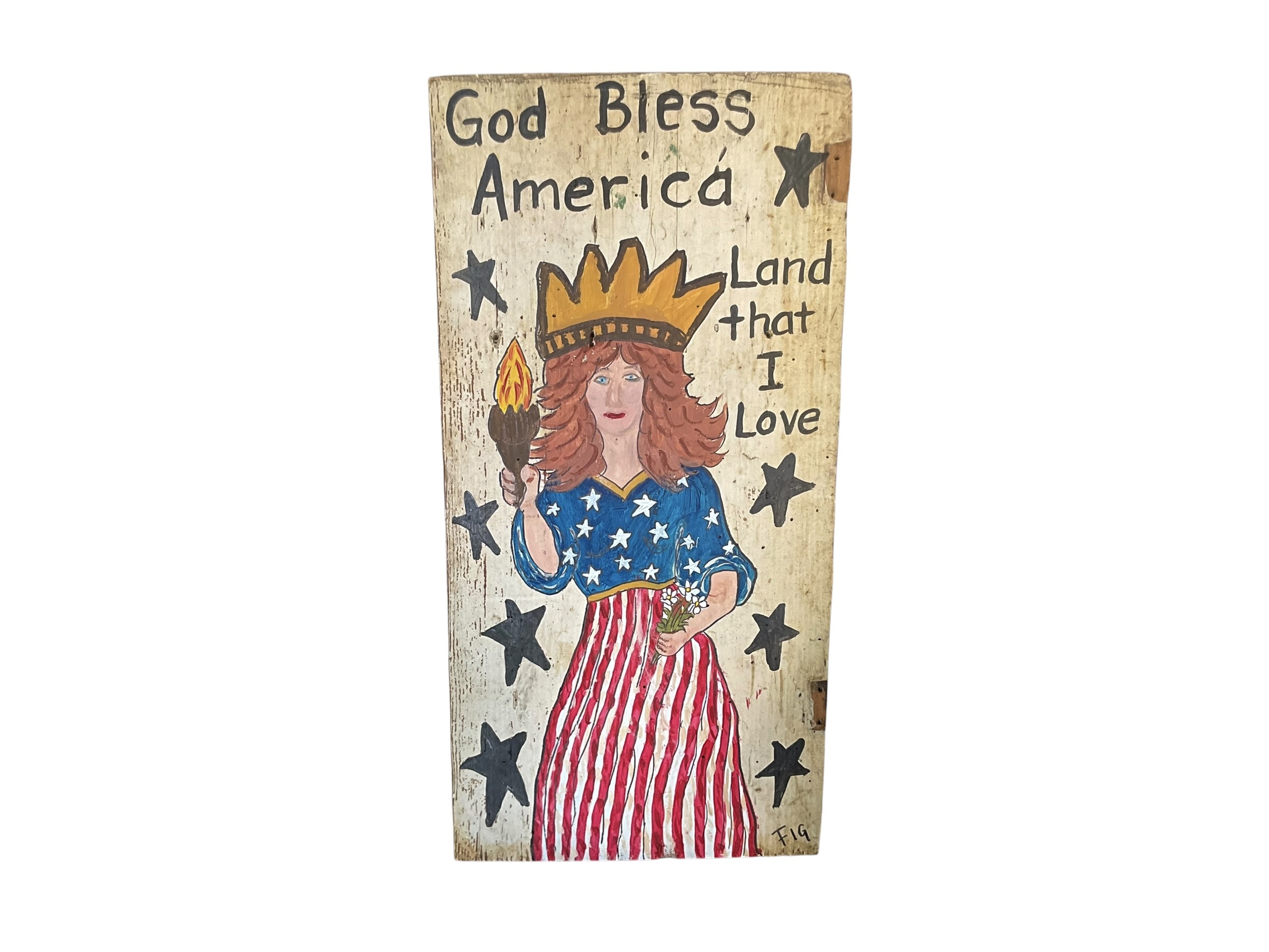 Outsider Art Lady Liberty Hand Painted Folk Art By Artist FIG