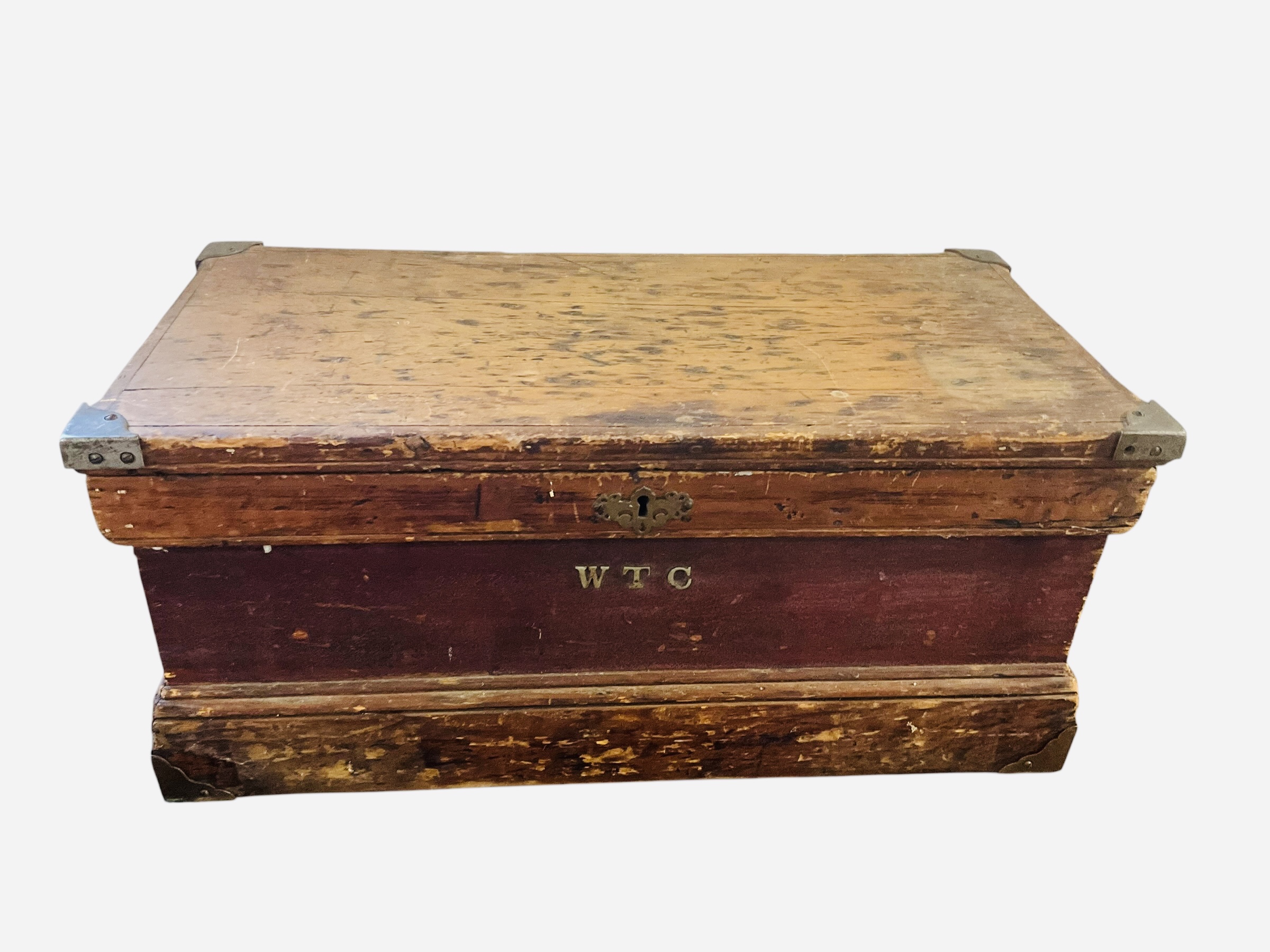 Primitive Carpenters Wood Tool Box Trunk Chest Handpainted Top