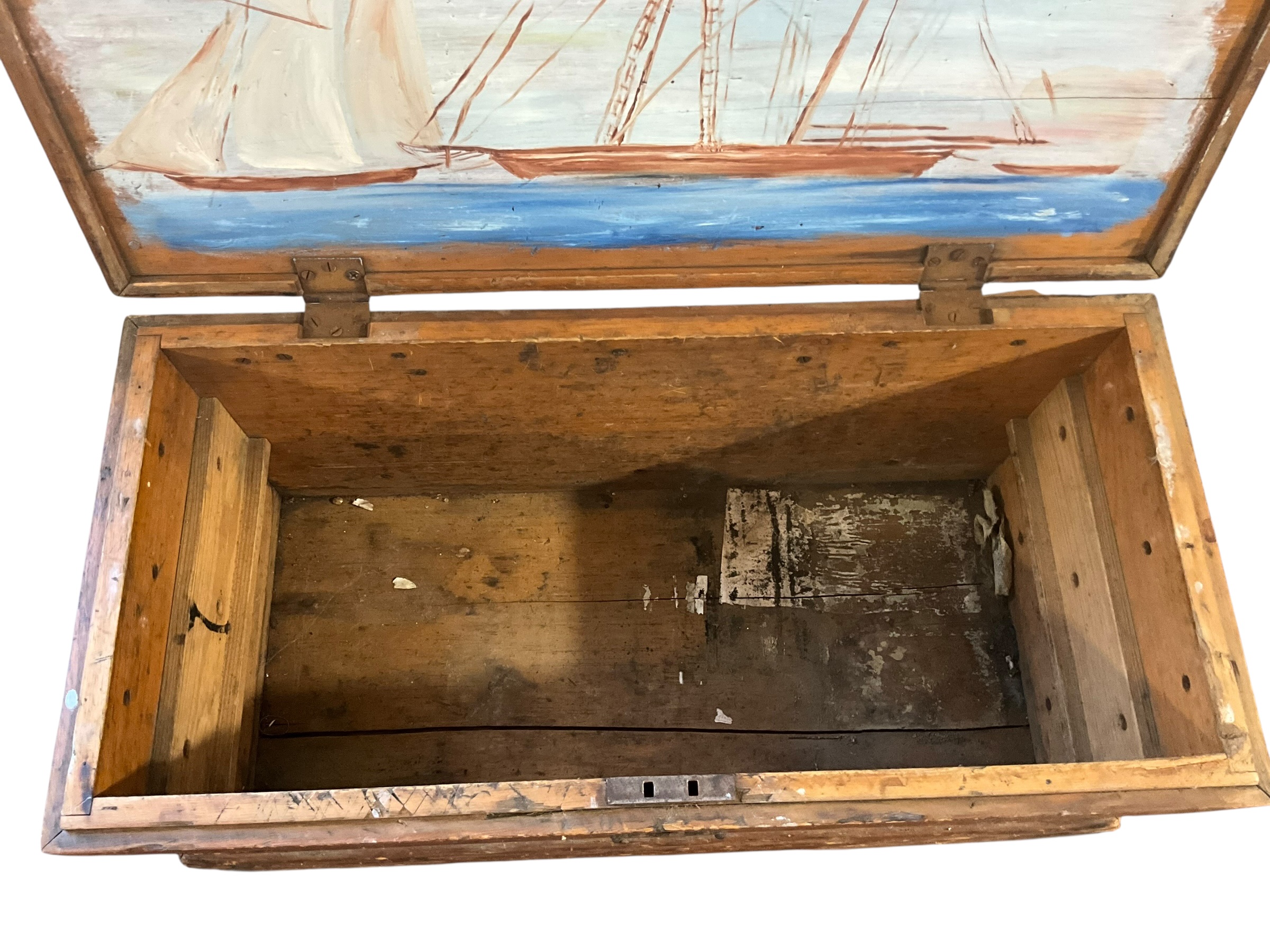 Primitive Carpenters Wood Tool Box Trunk Chest Handpainted Top