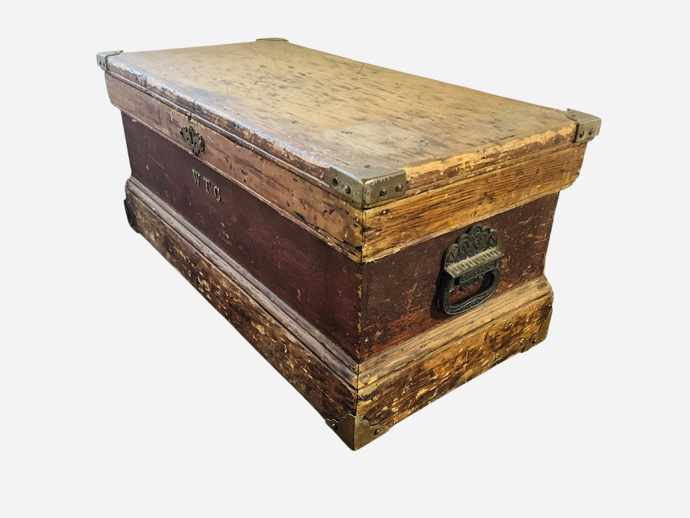 Primitive Carpenters Wood Tool Box Trunk Chest Handpainted Top