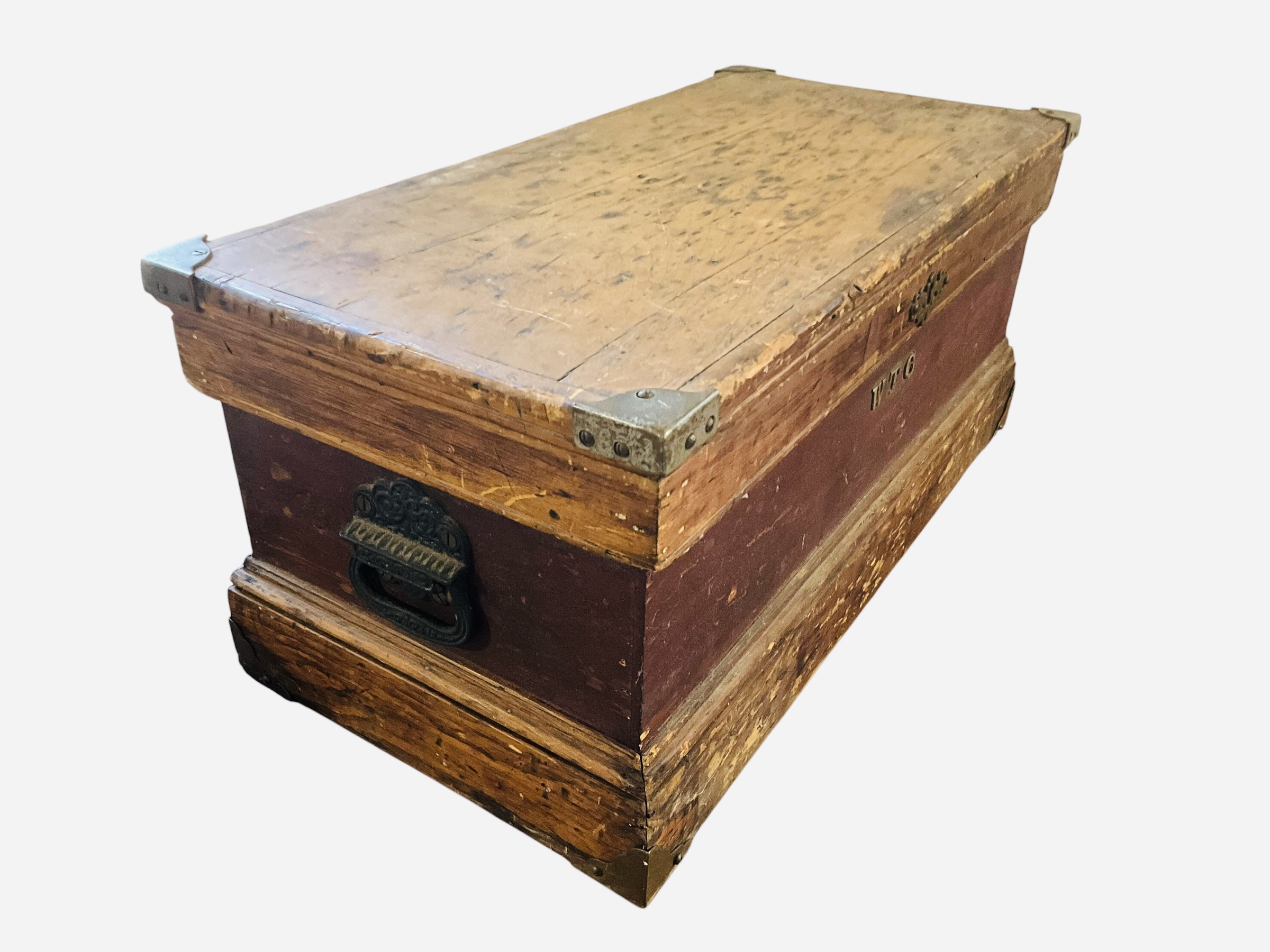 Primitive Carpenters Wood Tool Box Trunk Chest Handpainted Top