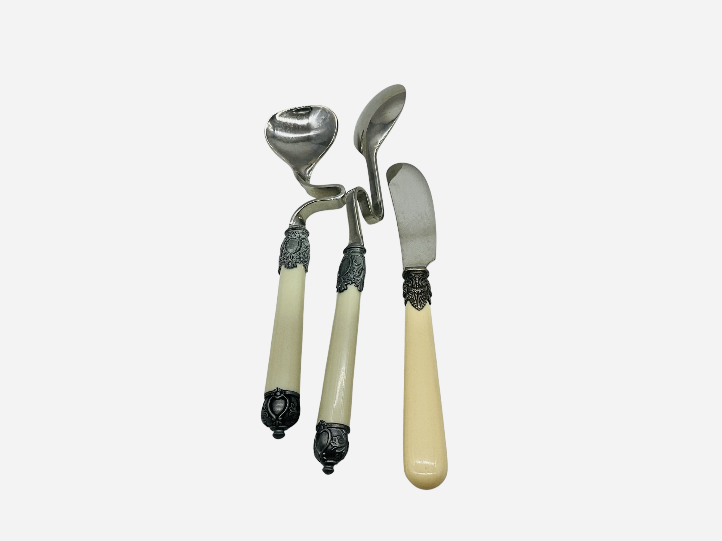 Pair Jam Mustard Coffee Witch Spoons + Knife