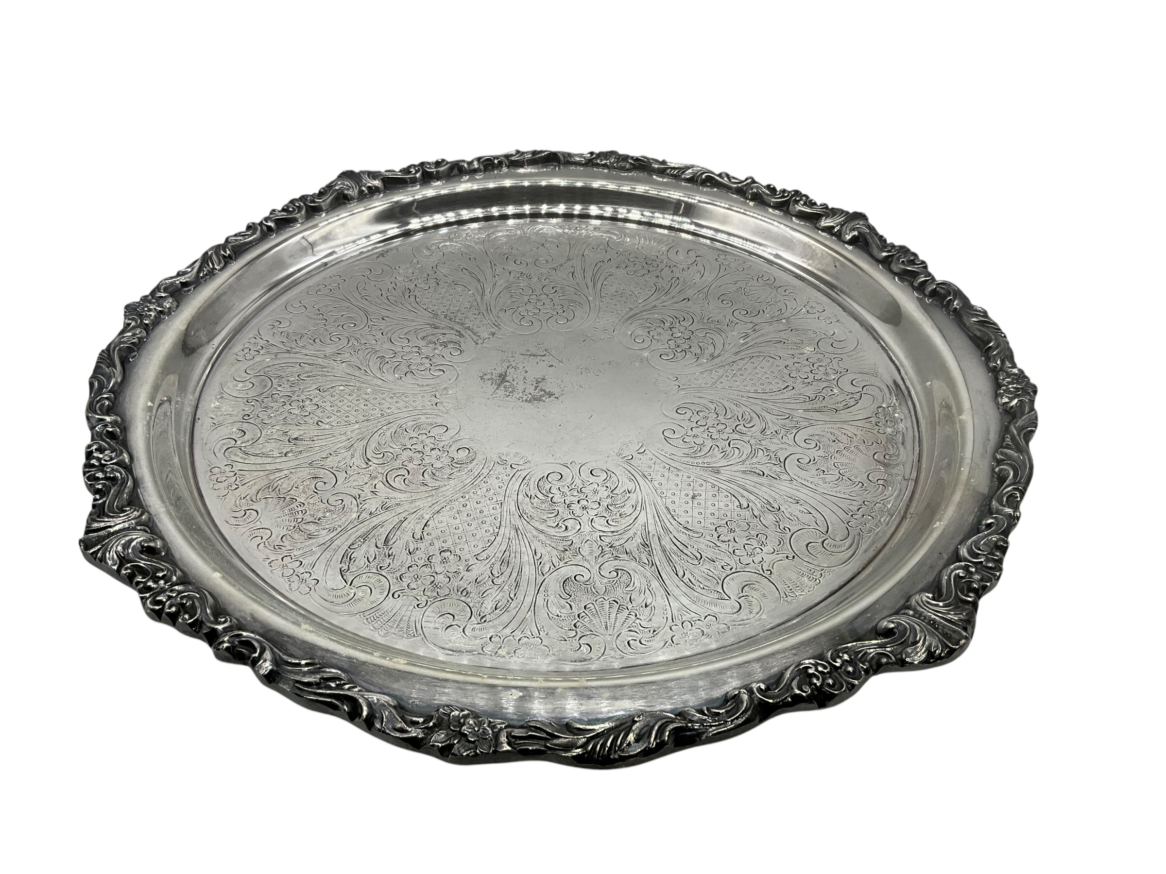 Sheffield Round Silver Plate Footed Platter