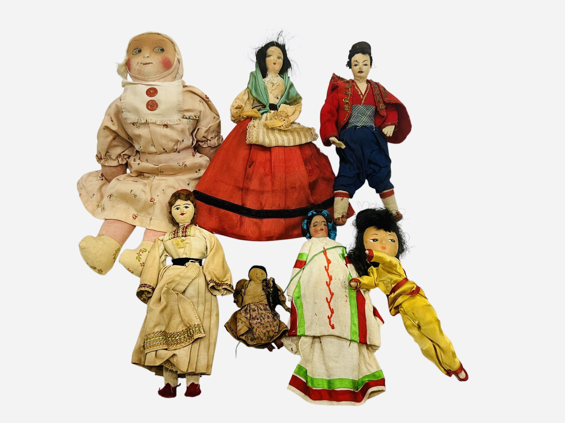 Lot of 7 Vintage Cloth Dolls