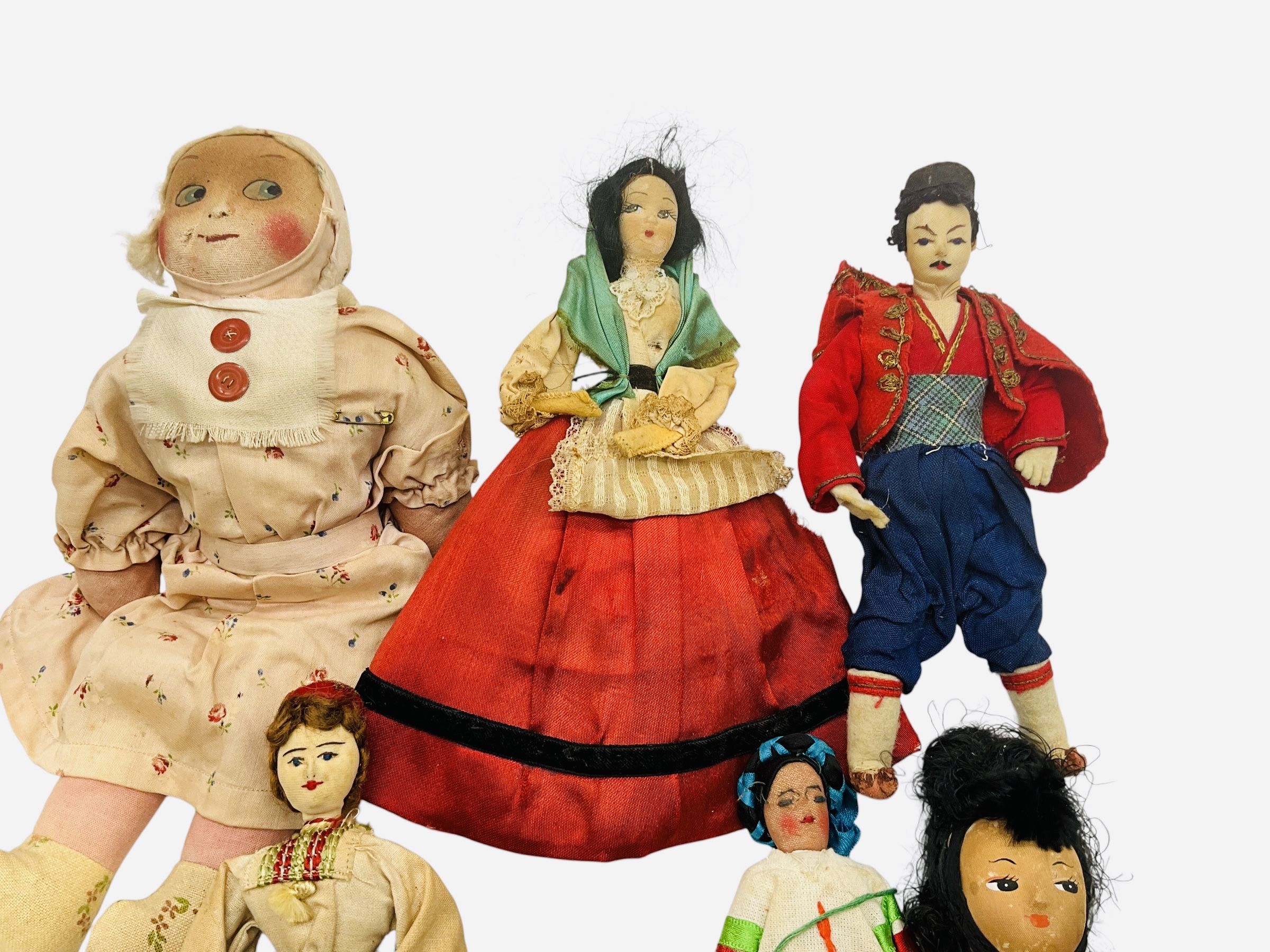 Lot of 7 Vintage Cloth Dolls