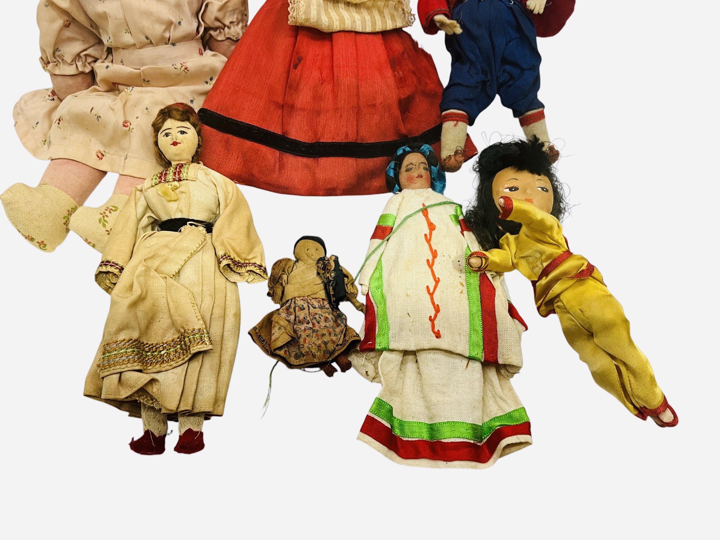 Lot of 7 Vintage Cloth Dolls