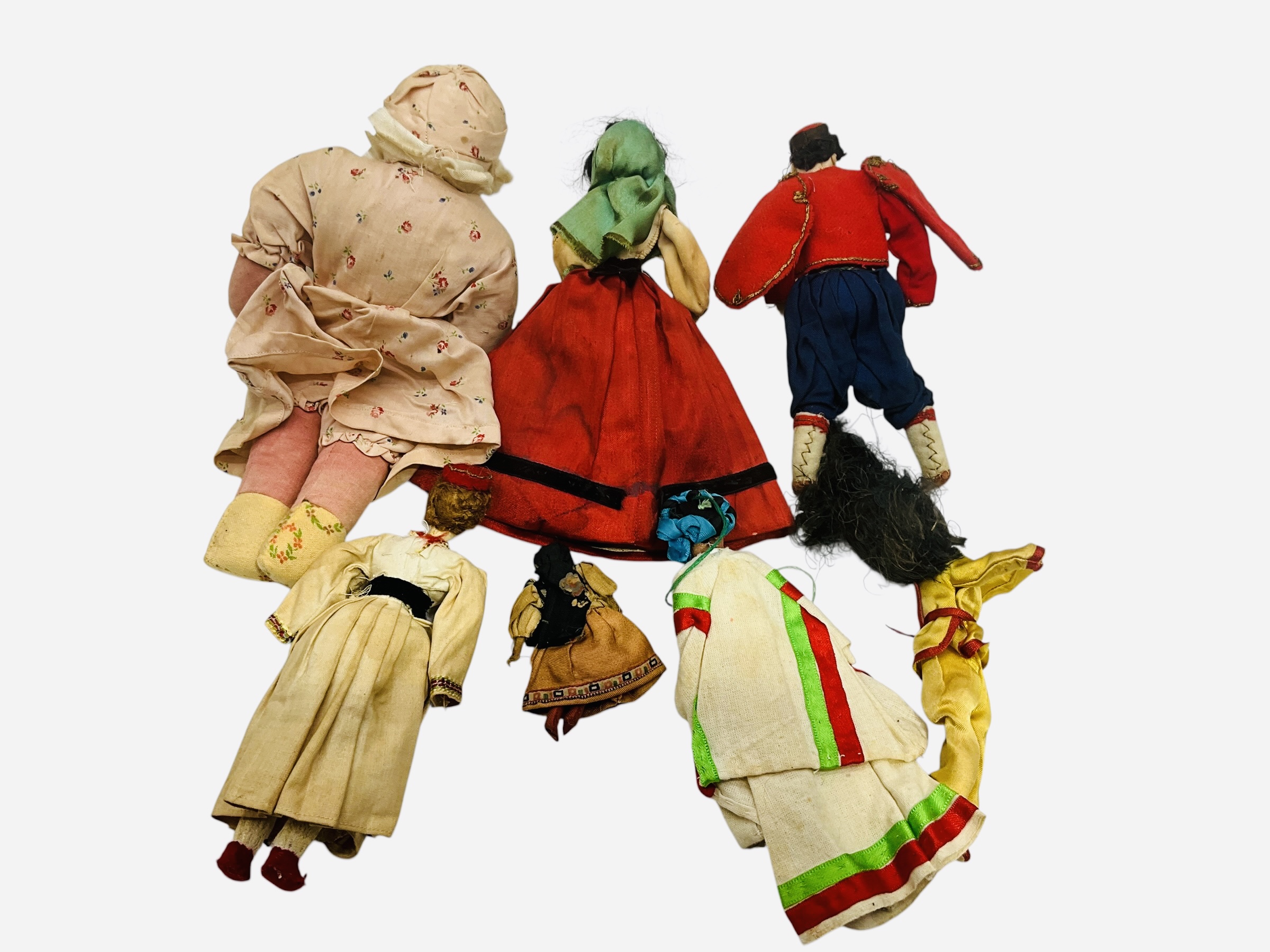 Lot of 7 Vintage Cloth Dolls