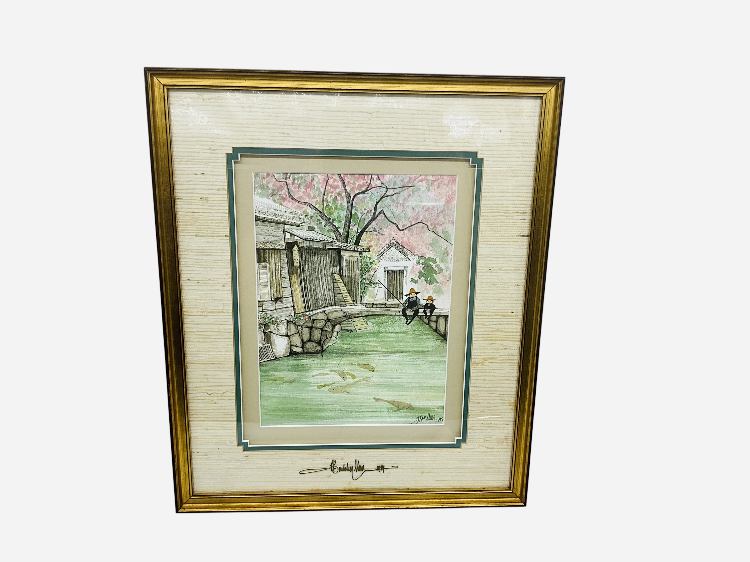 P. Buckley Moss, Fishing Print, Signed Numbered 100/1000 Framed
