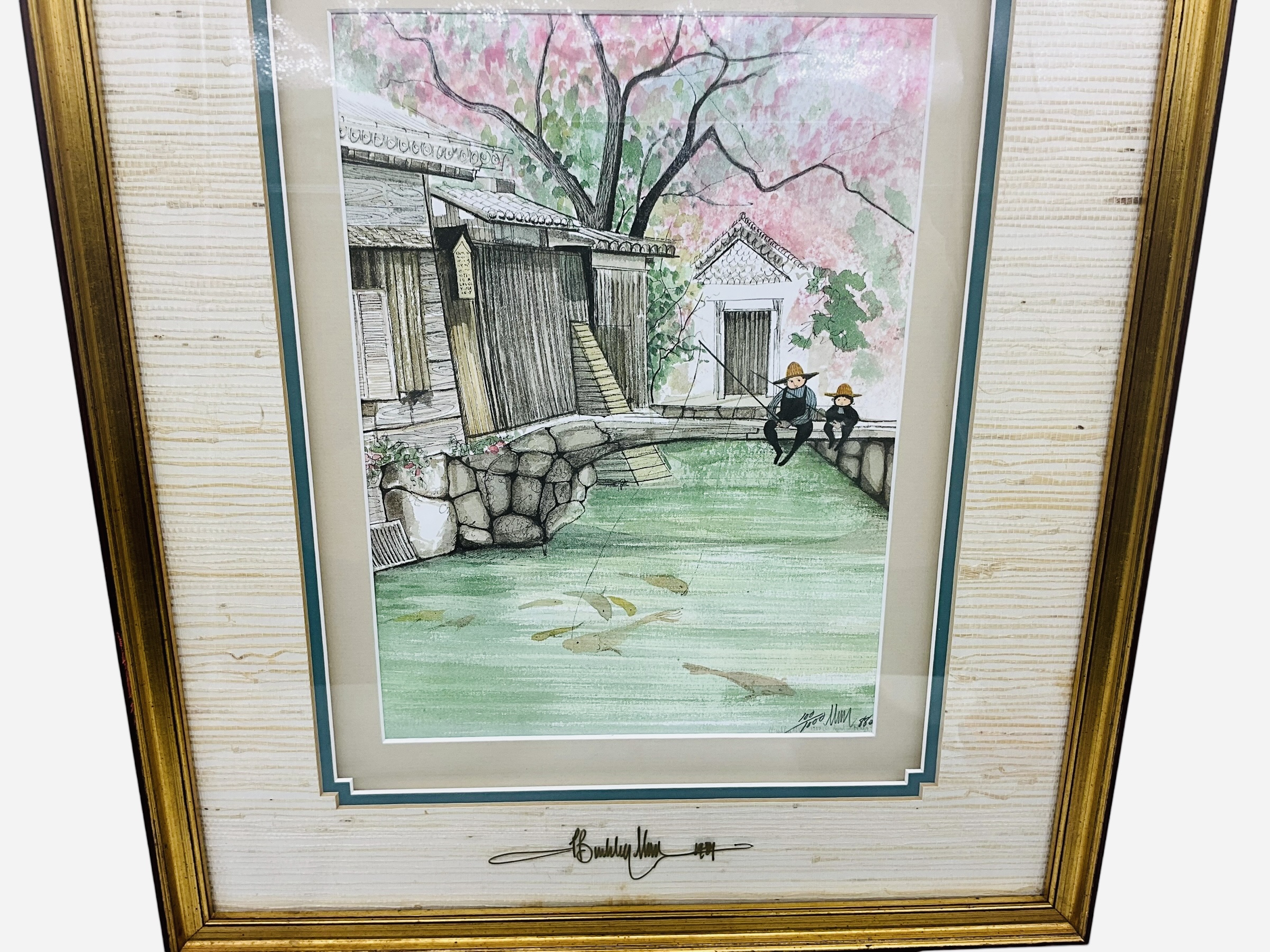 P. Buckley Moss, Fishing Print, Signed Numbered 100/1000 Framed