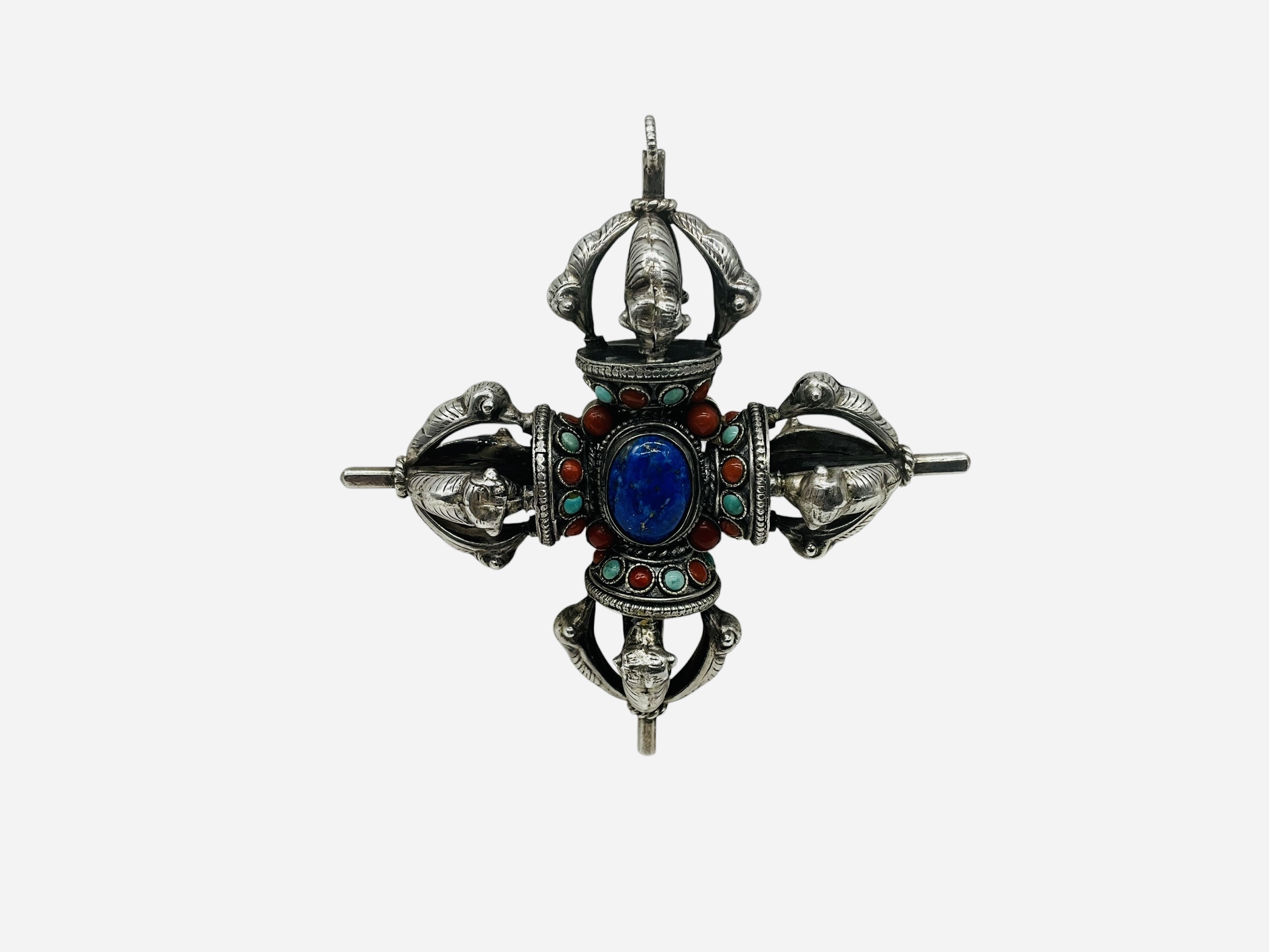 Tibetan Silver Double Dorje Pendant