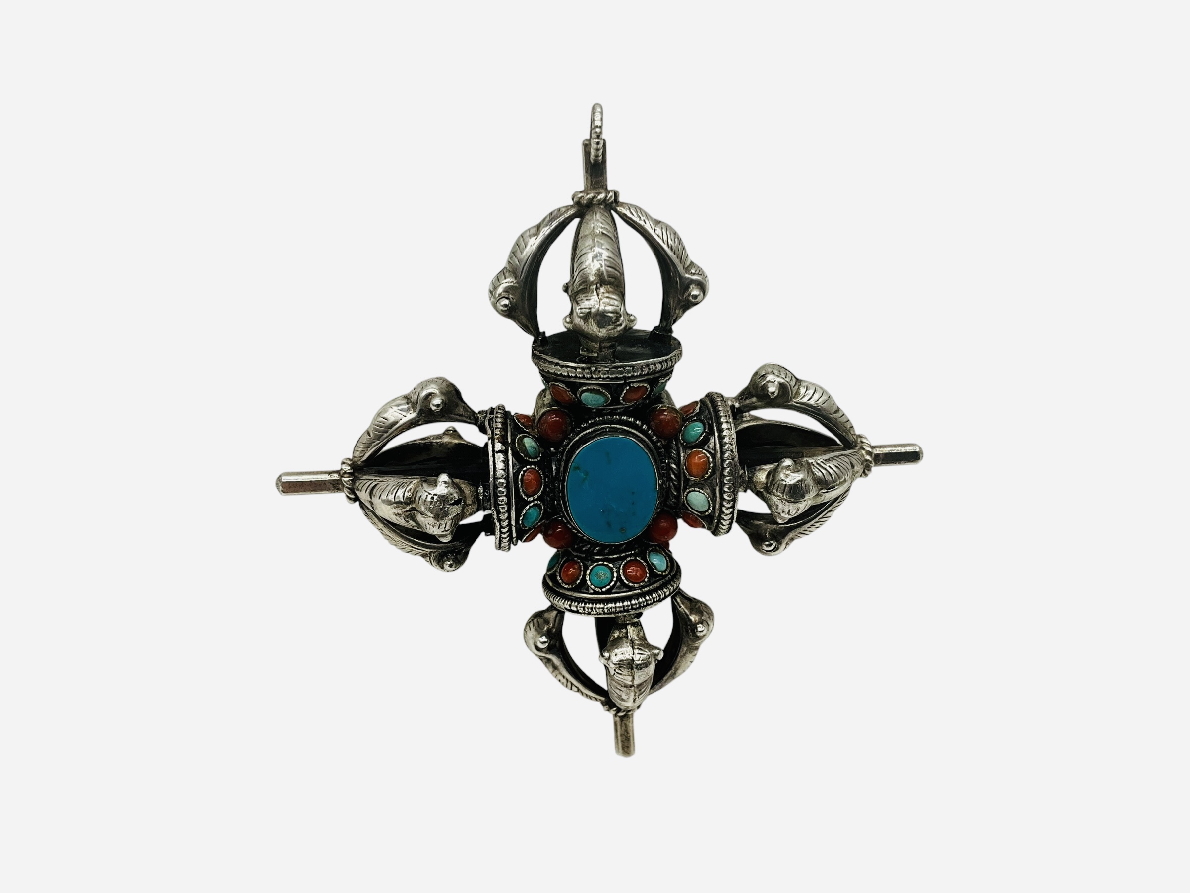 Tibetan Silver Double Dorje Pendant