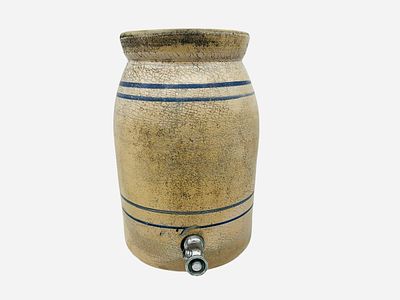 Stoneware Pottery Water Cooler. 14 inches tall. Shows signs of wear. Crazing from age. Spigot is 