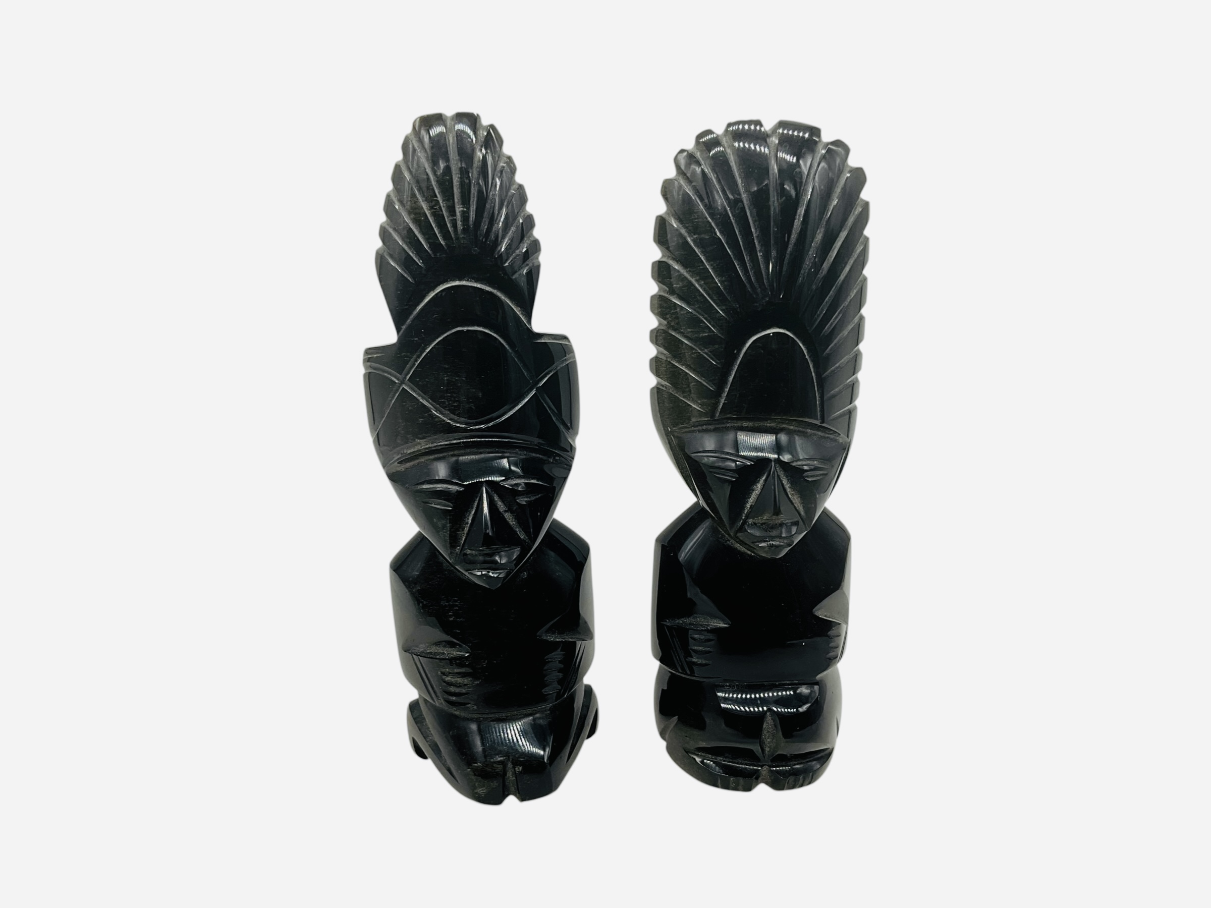 Two Carved Labradorite Indian Figures