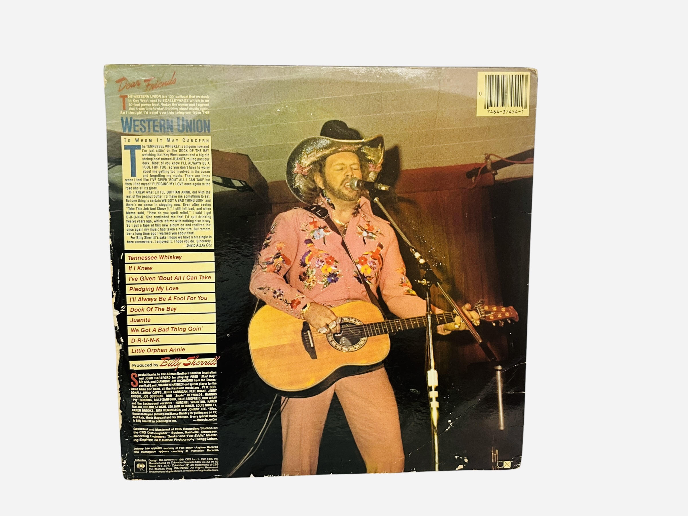 Autographed David Allen Coe Vinyl Record