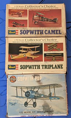 Trio of New Old Stock Vintage 1/72 Scale Sopwith Model Aircraft Kits by Revell and Airfix