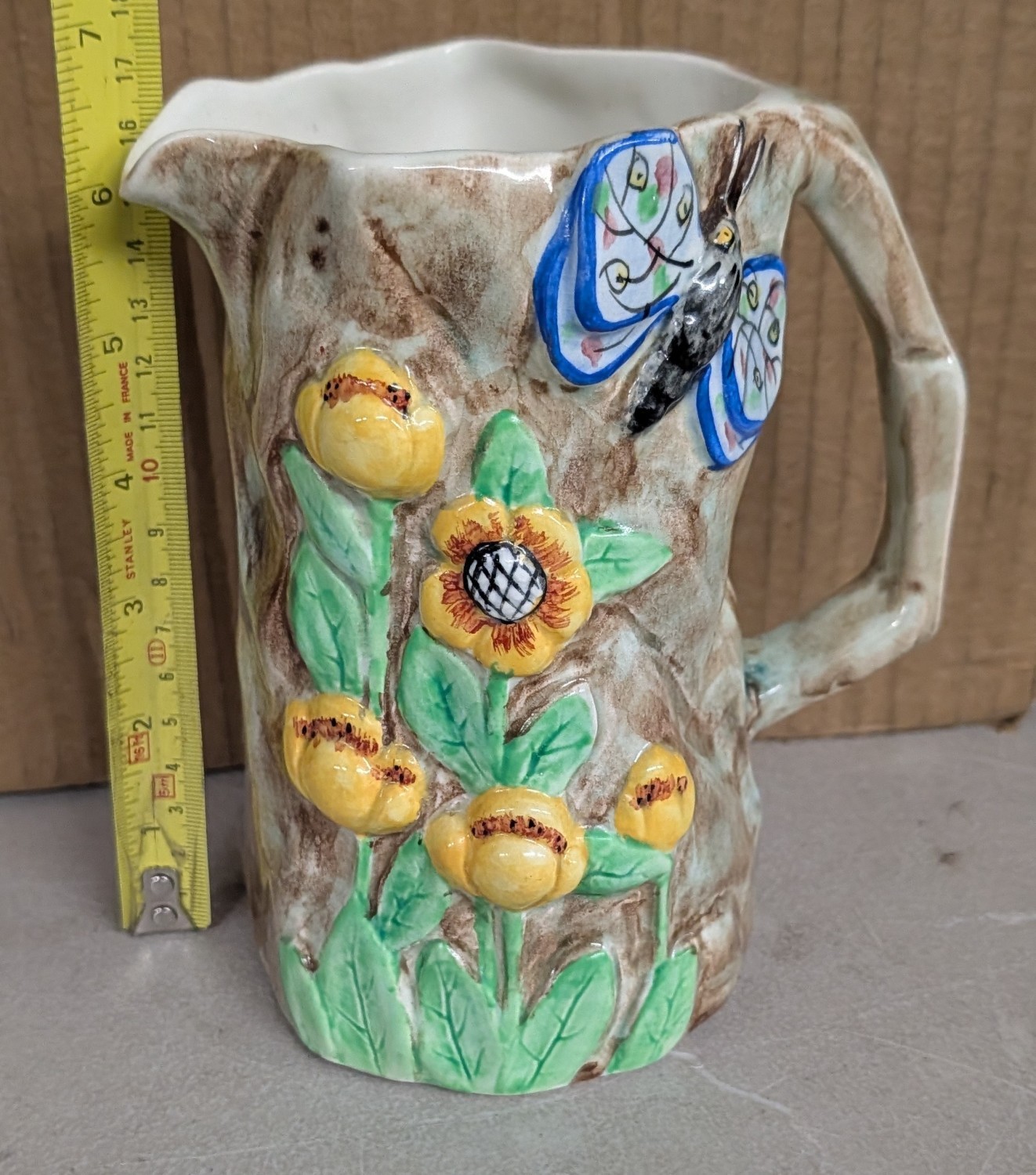 6.5" Radford Butterfly Ware Relief Moulded Earthenware Pitcher