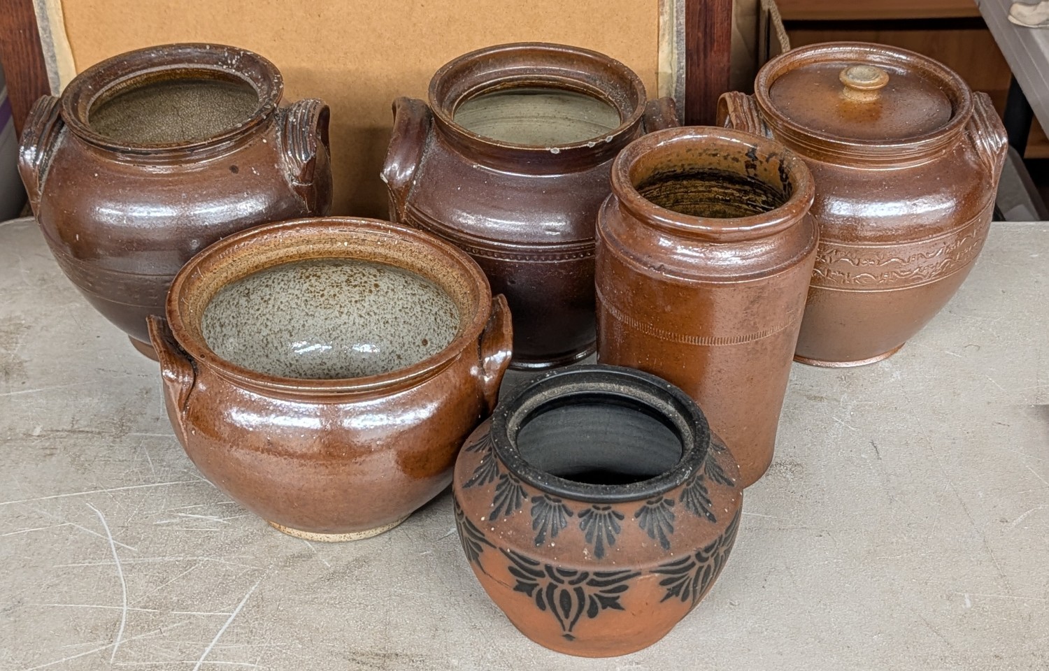 A Collection of Salt-Glazed Stoneware and Earthenware Utility Jars and Crocks