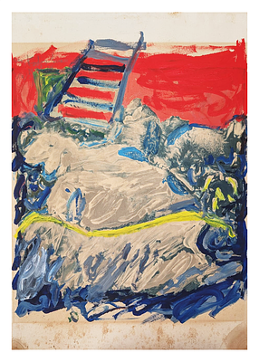 Menashe Kadishman
. Acrylic or oil on screen print on cardboard, 
1980-1982, signed, 
foxing, 
